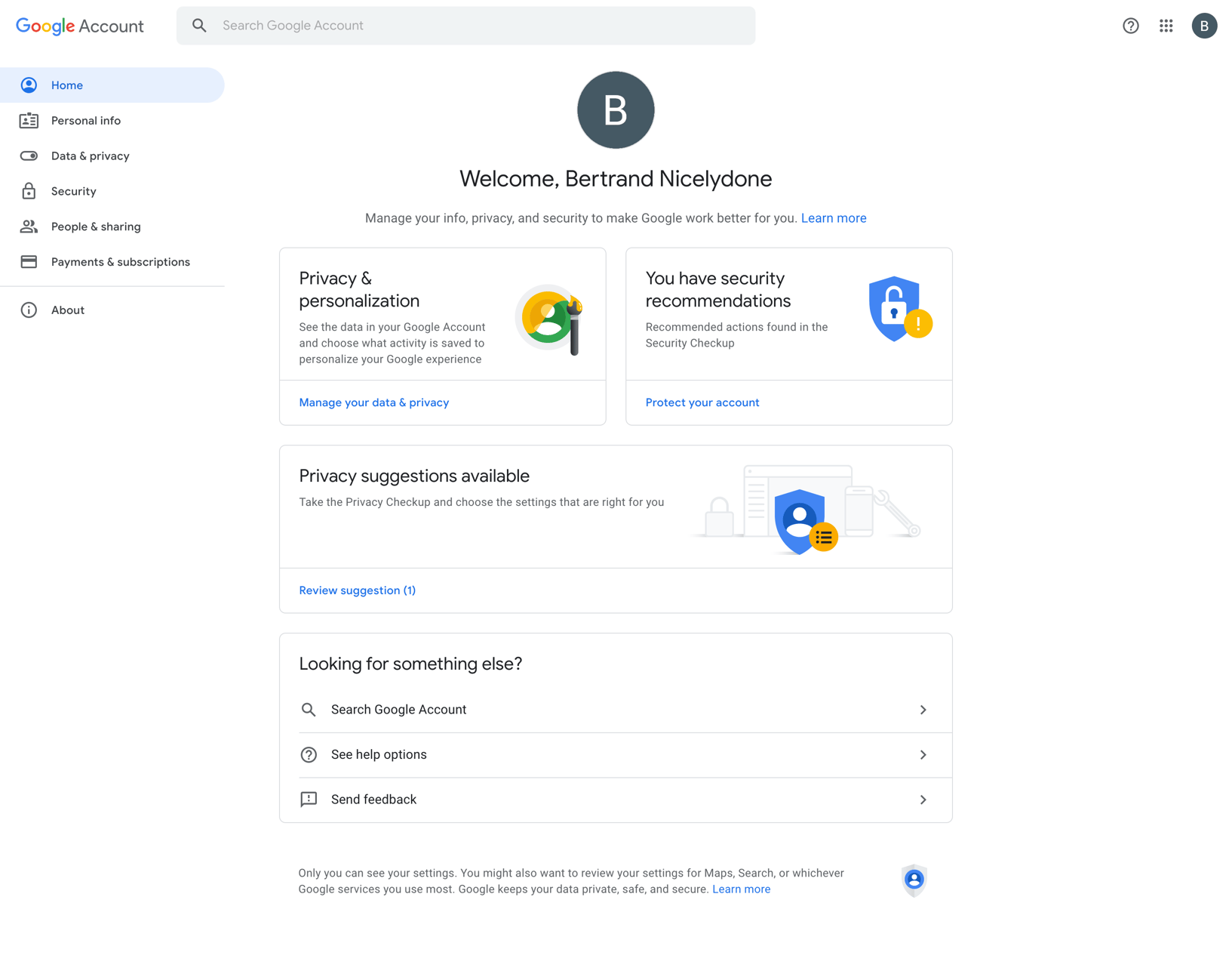 Google Account screen
