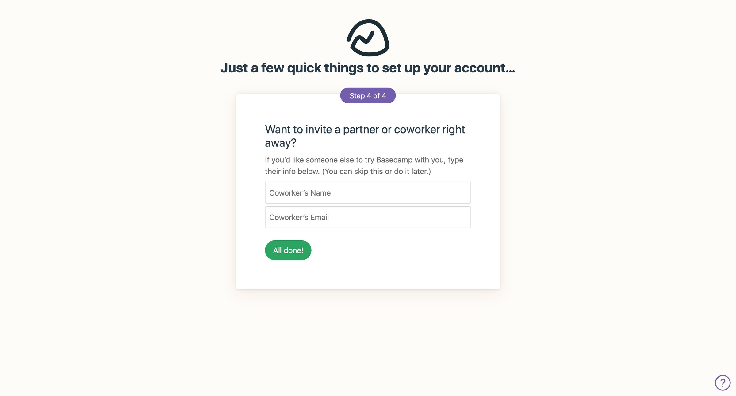 Just a few quick things to set up your account… from Basecamp
