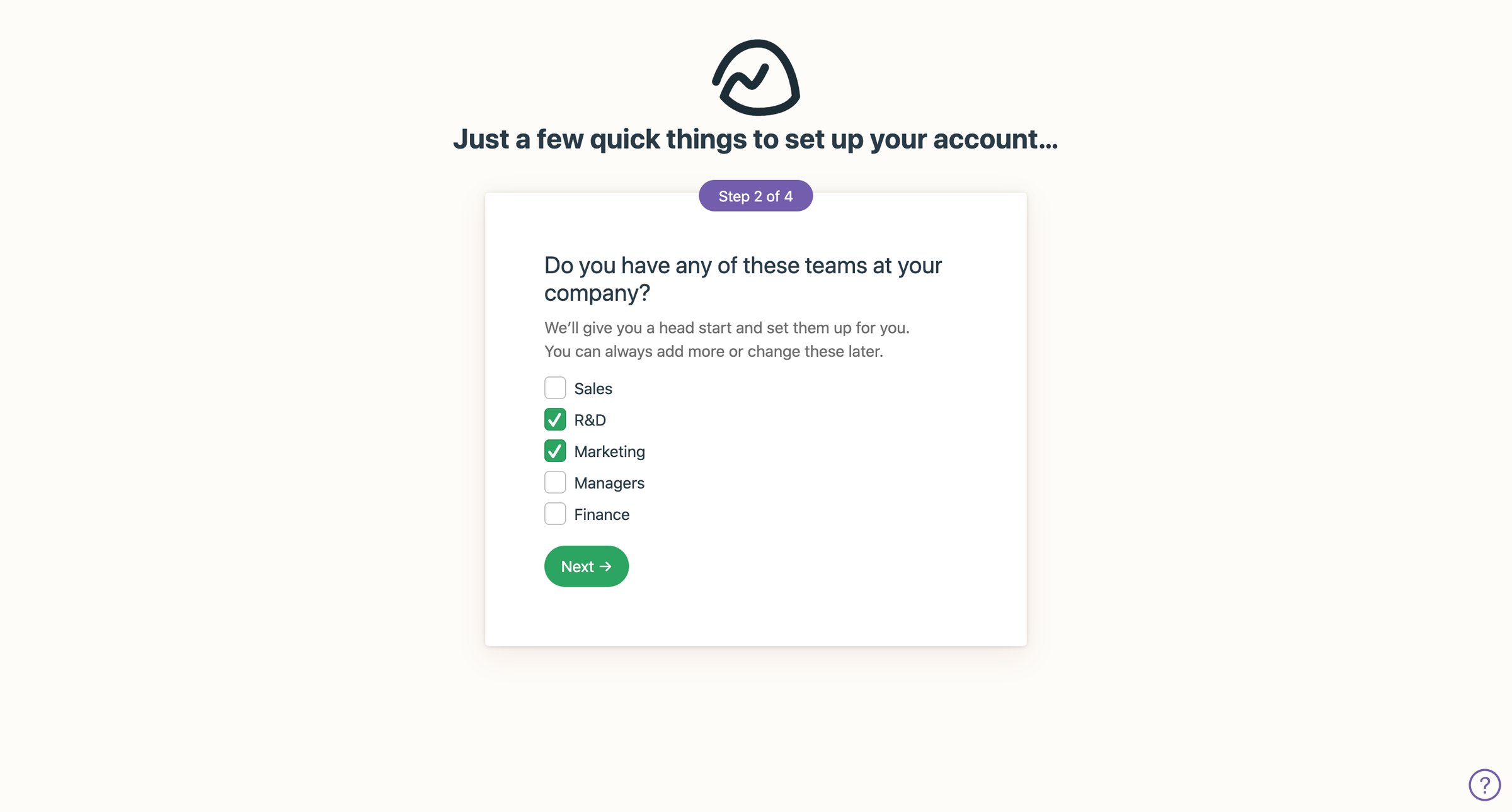 Basecamp - Just a few quick things to set up your account… screen
