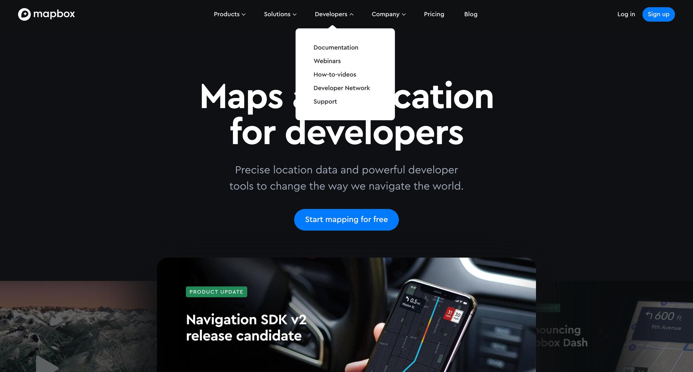 Mapbox - Maps, geocoding, and navigation APIs | SDKs Mapbox screen