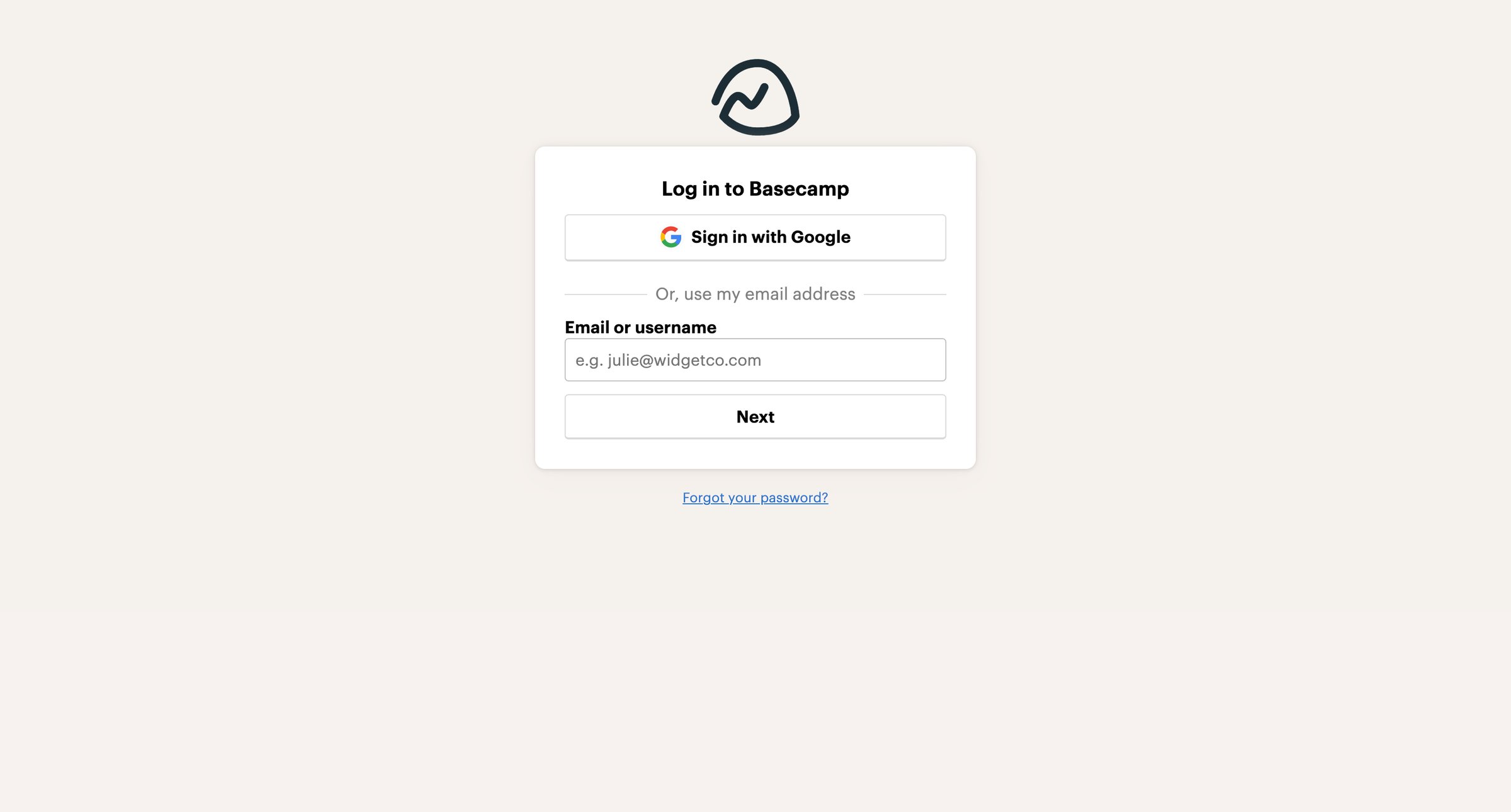 Basecamp - Basecamp Log In screen