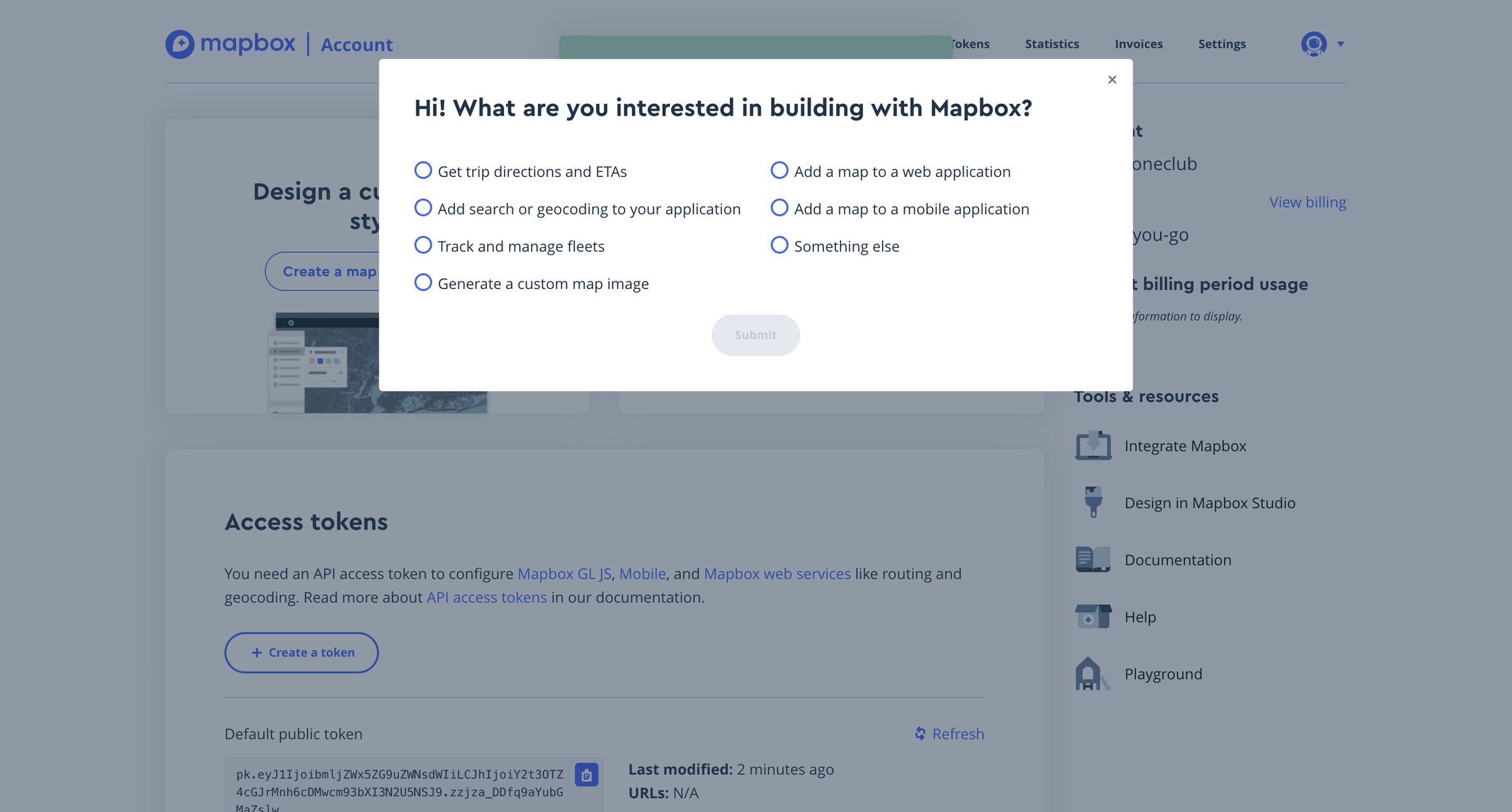Mapbox - Account | Mapbox screen
