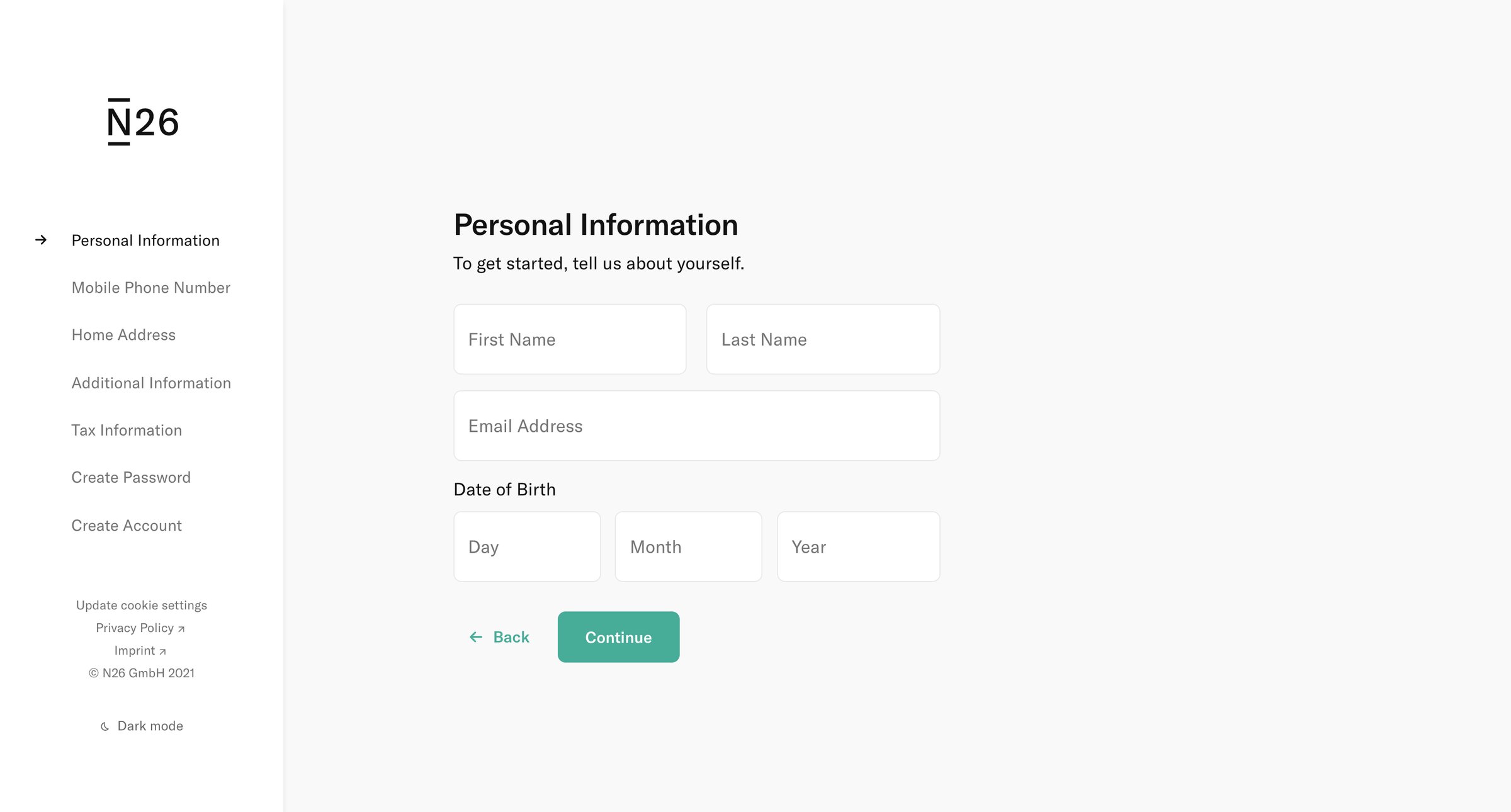 N26 - Personal Information — N26 screen