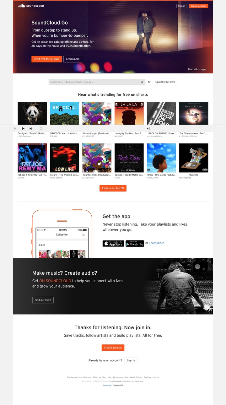 Soundcloud screen