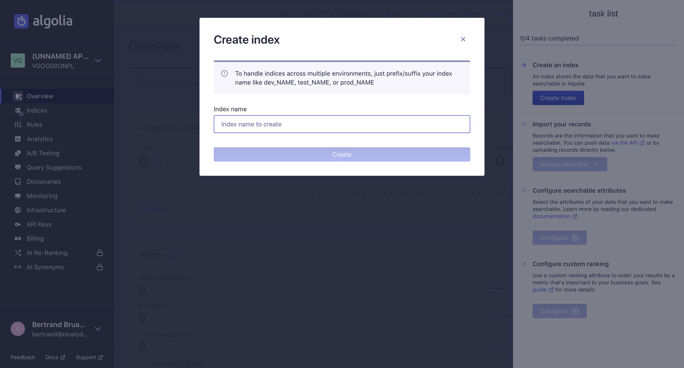 Algolia - Create screen