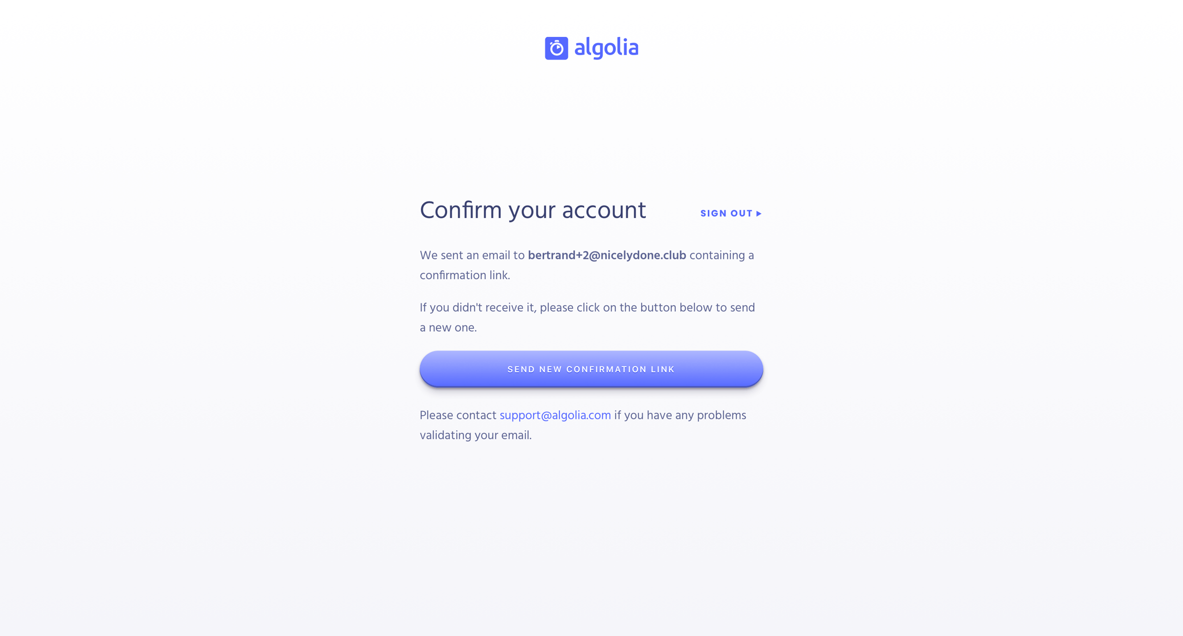 Algolia - Sign up screen