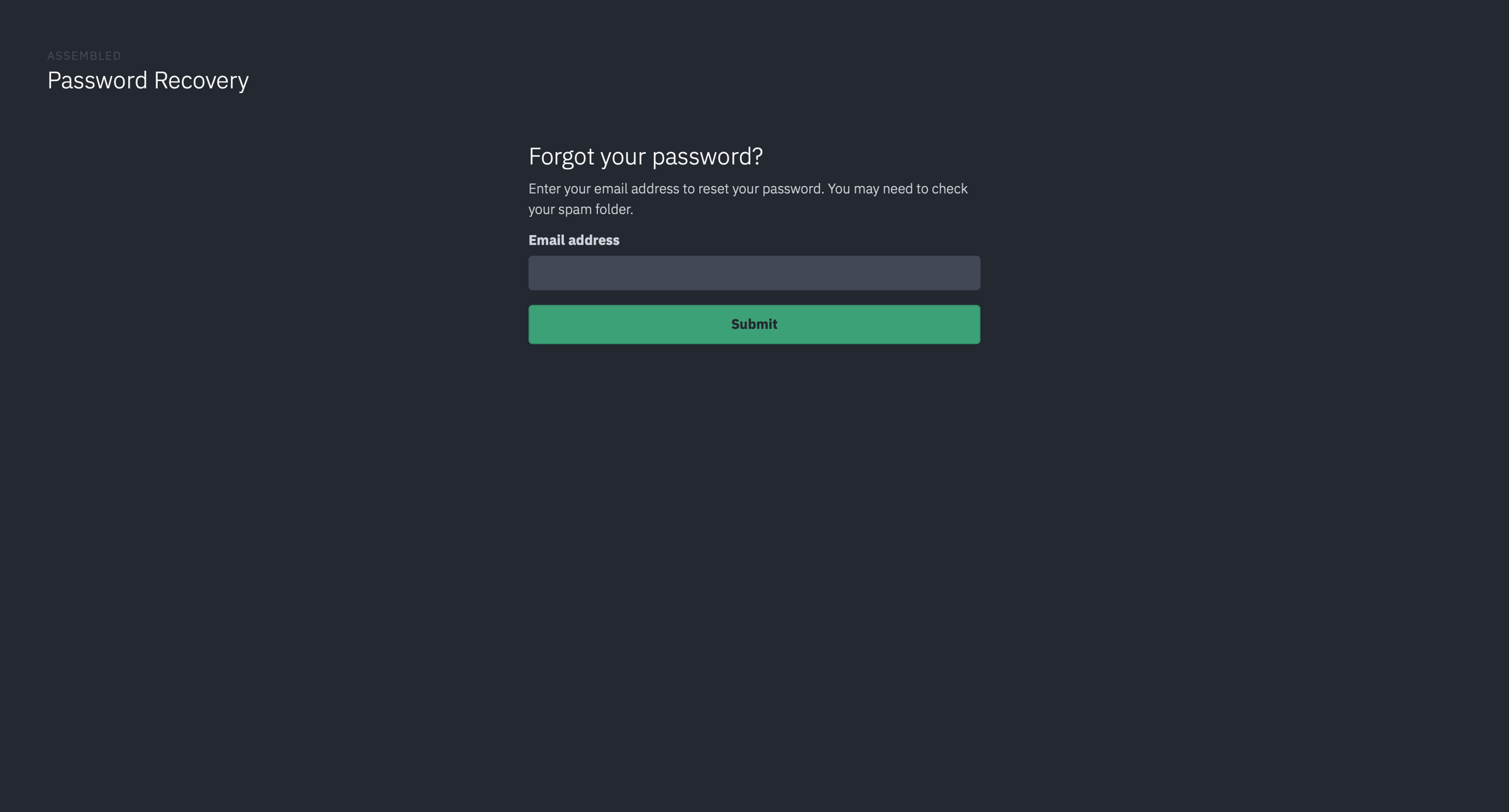 Assembled - Password reset screen