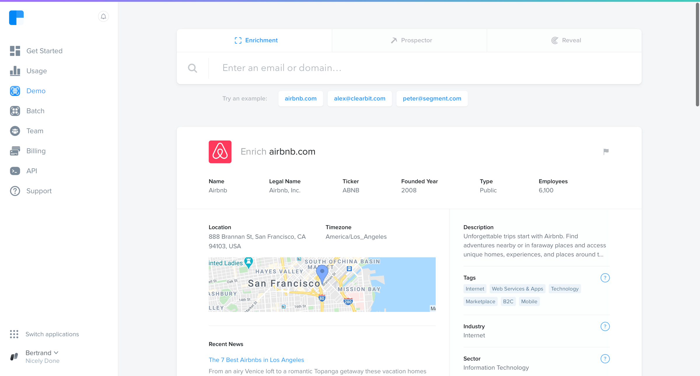 Clearbit screen