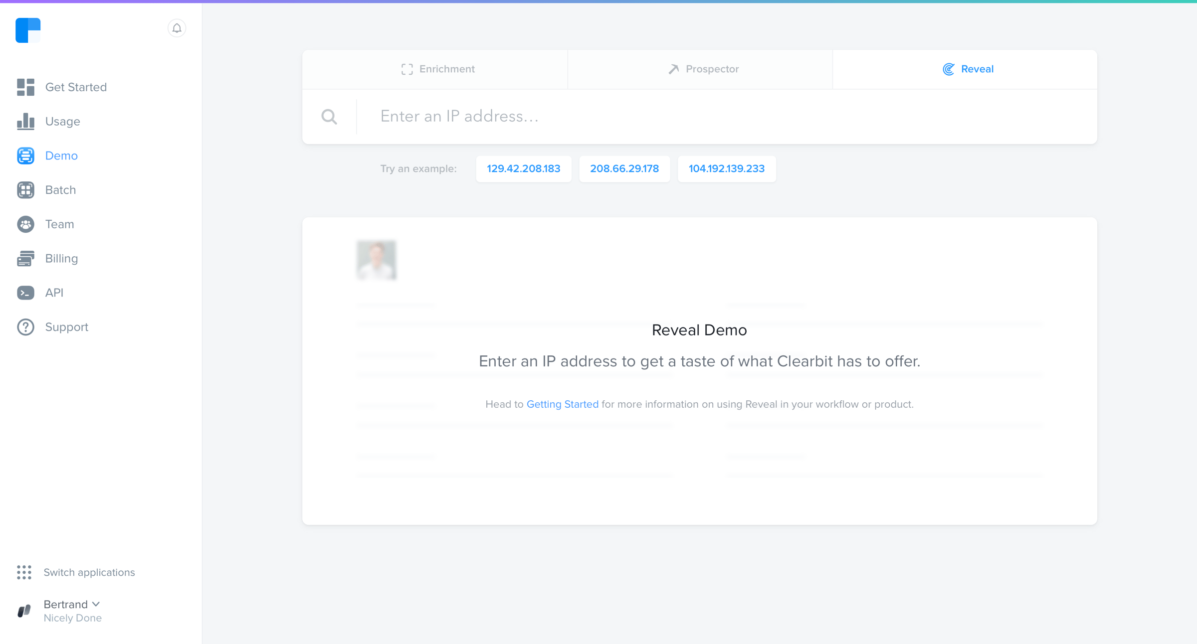 Clearbit screen