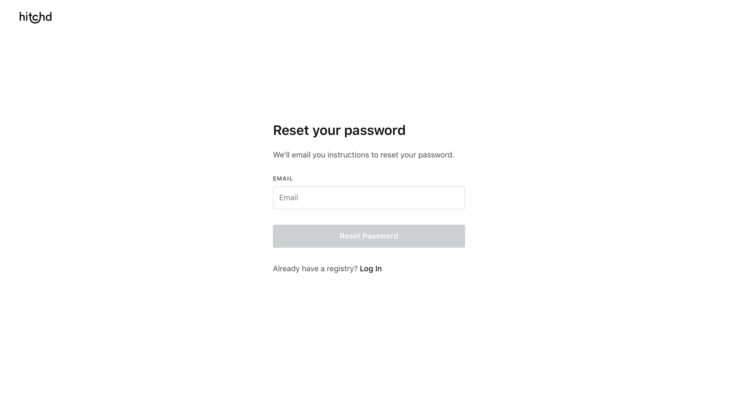 Hitchd - Password reset screen