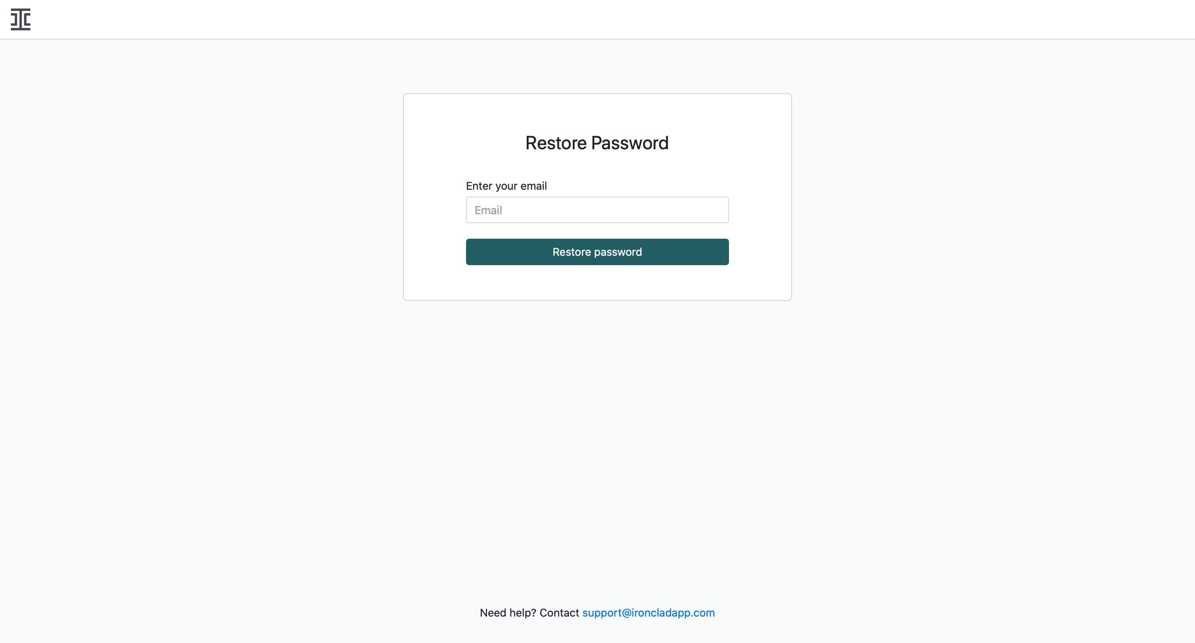 Ironclad - Restore Password ⋅ Ironclad screen