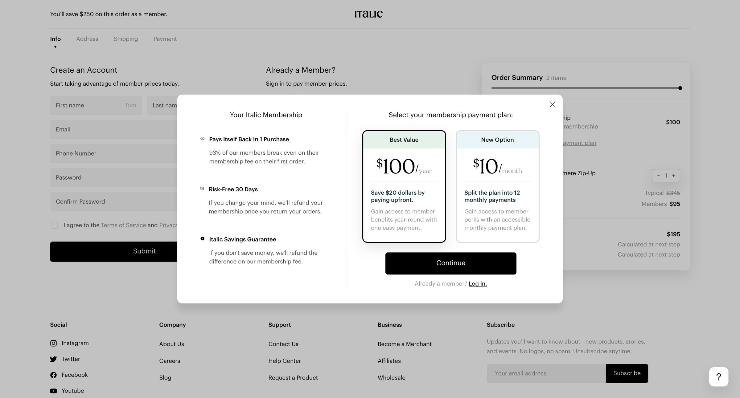 Italic - Info - Italic - Checkout screen