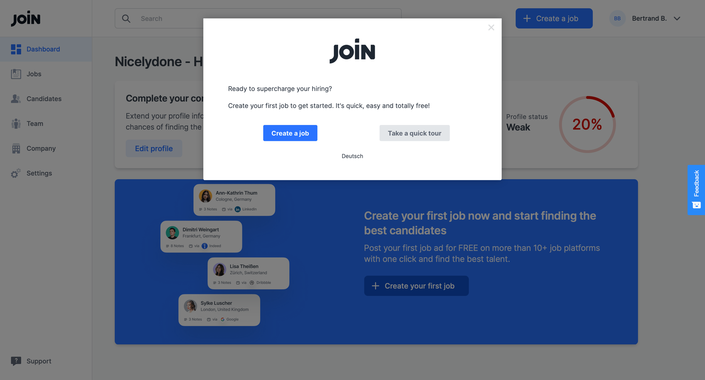 Join - JOIN - Dashboard screen