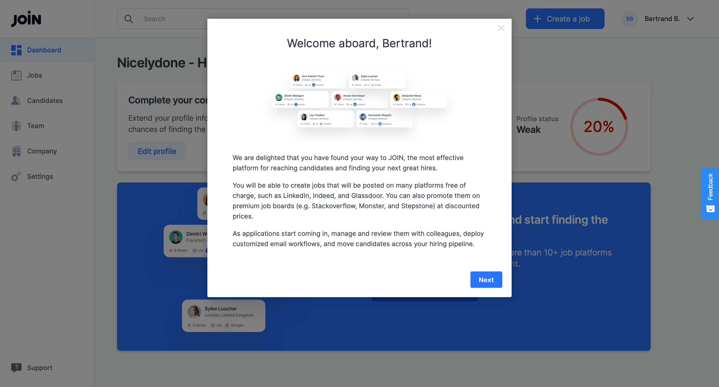 Join - JOIN - Dashboard screen
