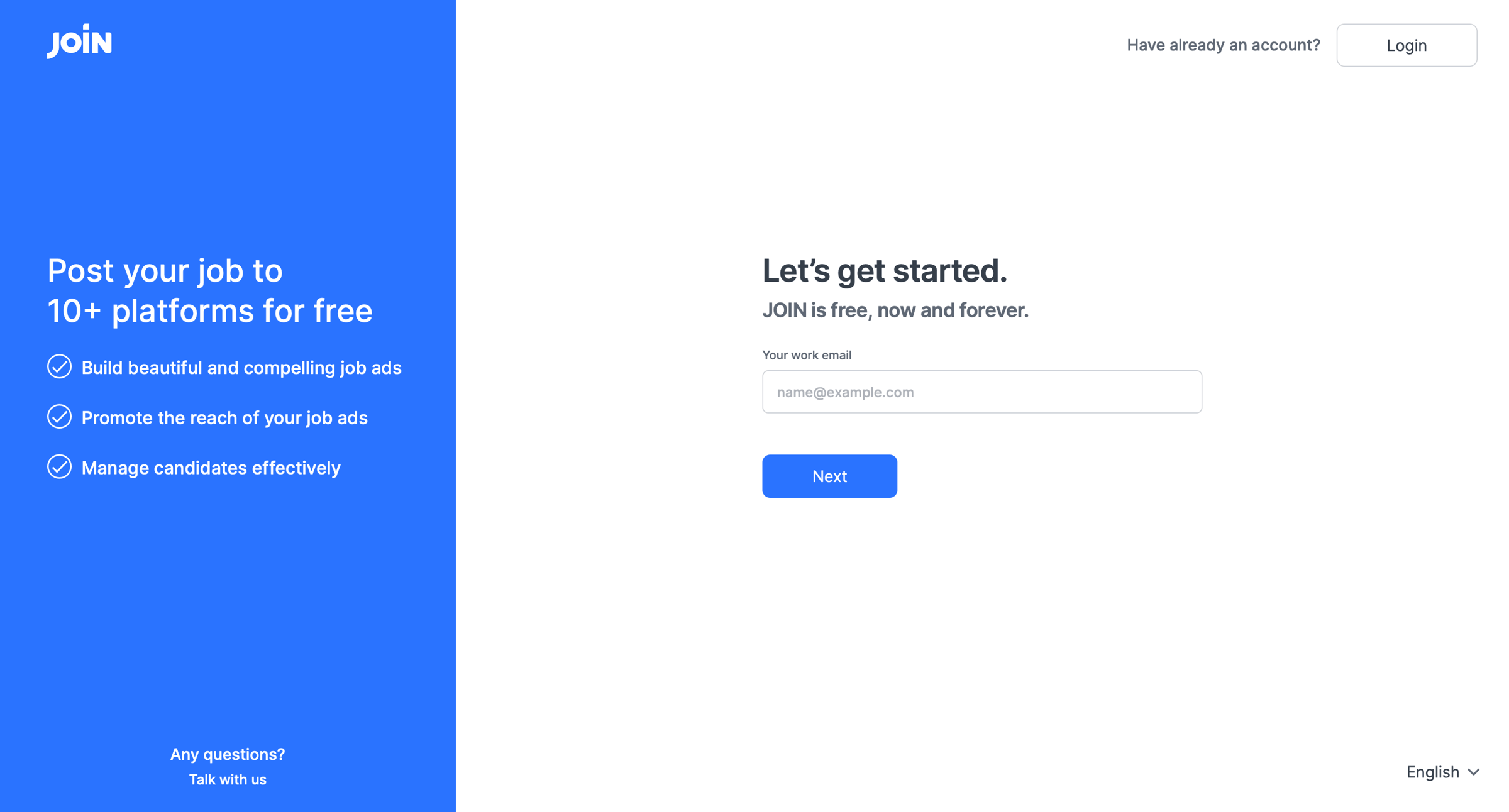 Join - Create your account | JOIN screen