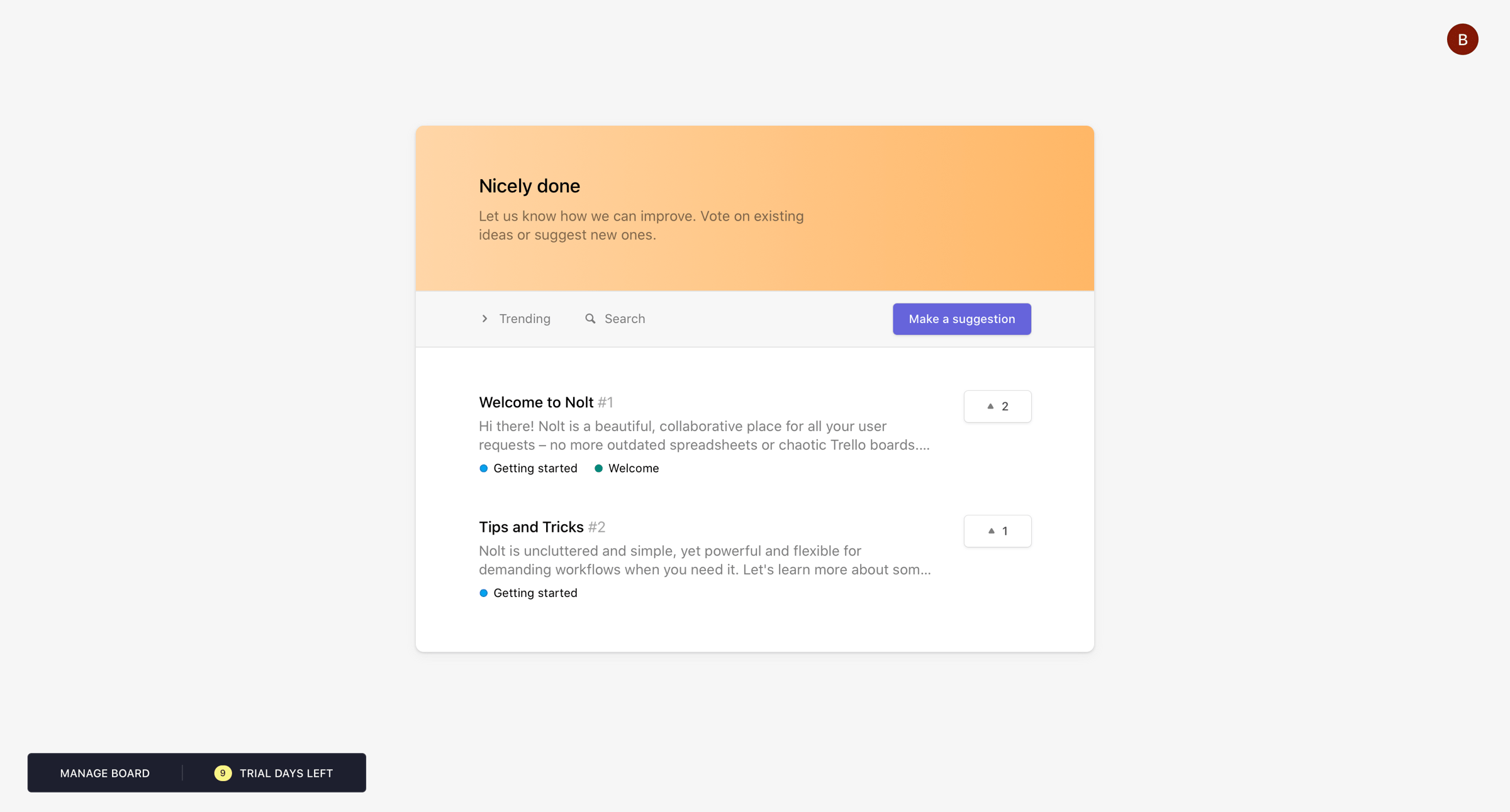 Nolt - Nicely done Feedback screen