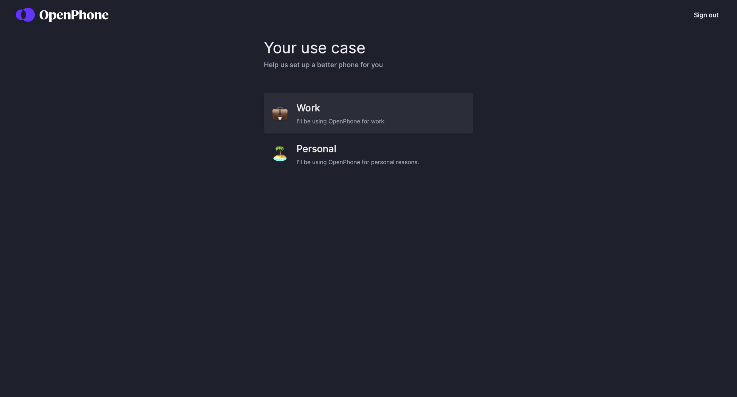 OpenPhone - Onboarding screen