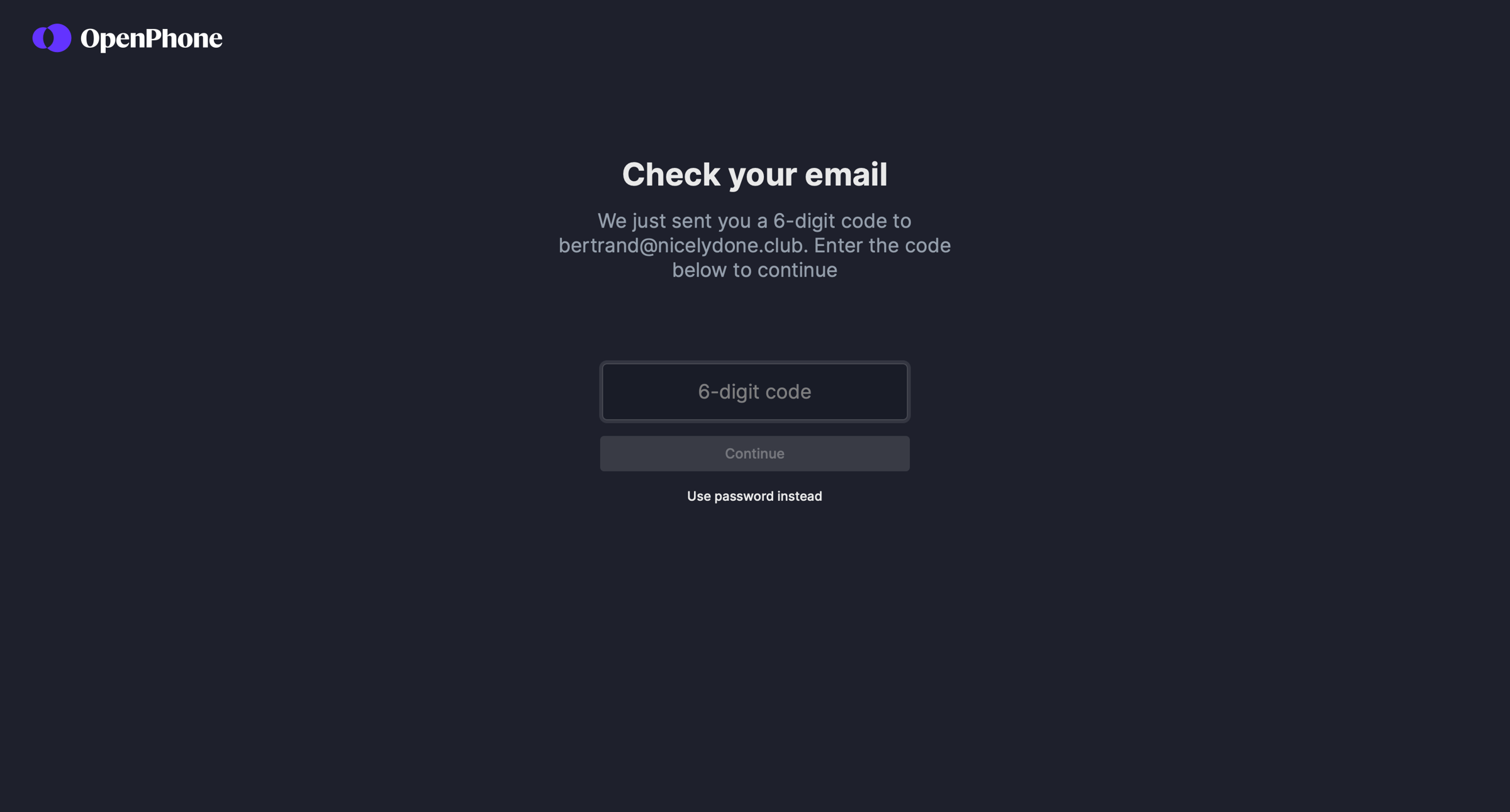 OpenPhone - Sign up screen
