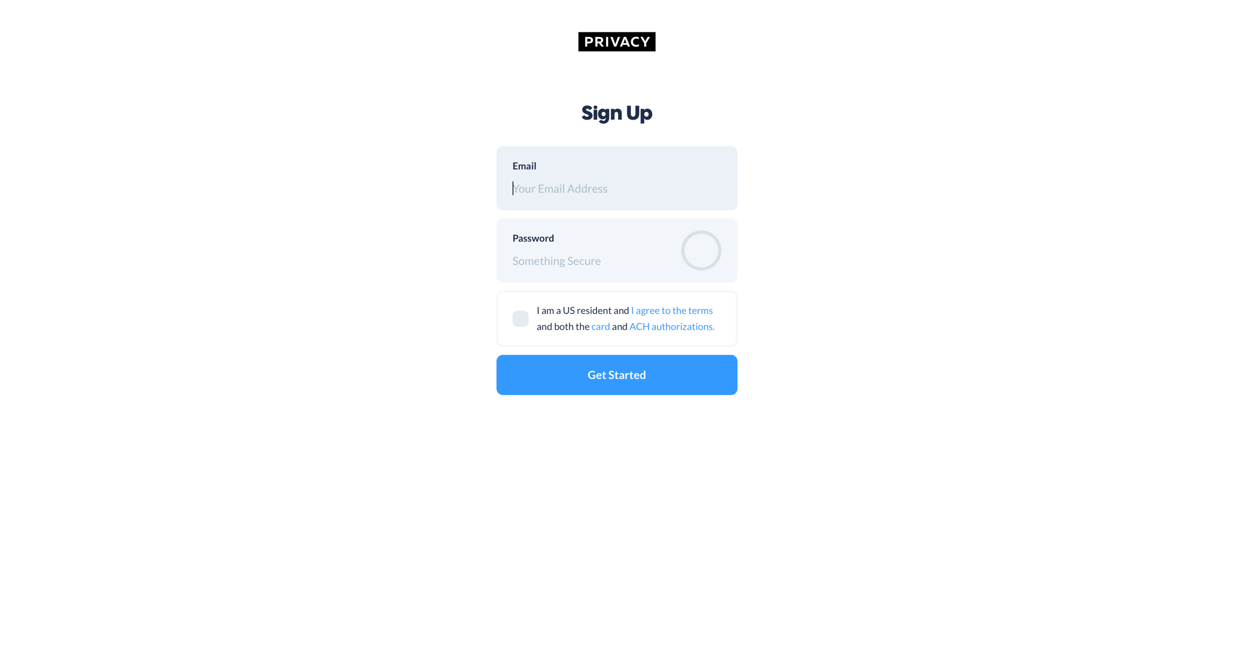 Sign up from Privacy