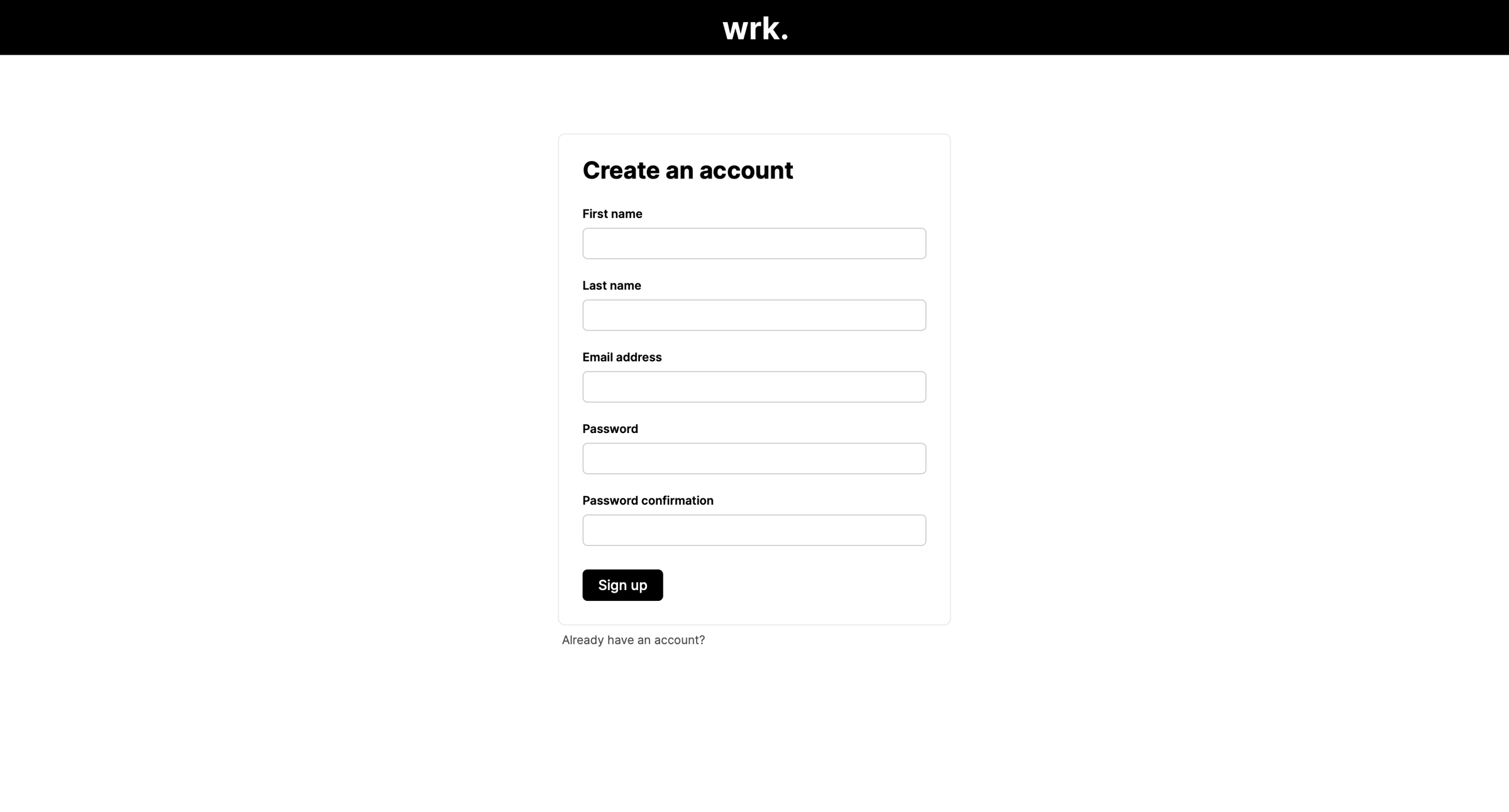 Wrk - Signup | Wrk screen