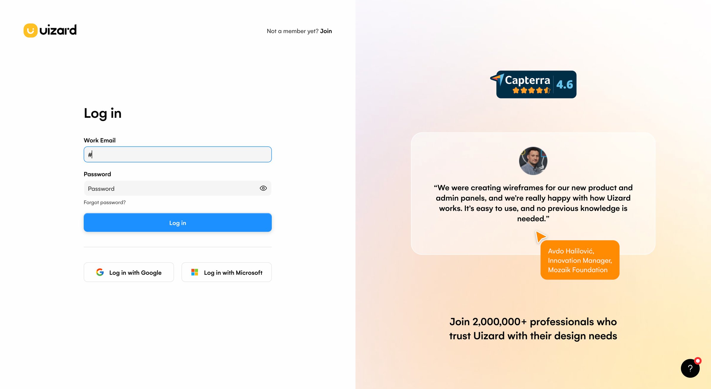 Uizard - Log in – Uizard screen