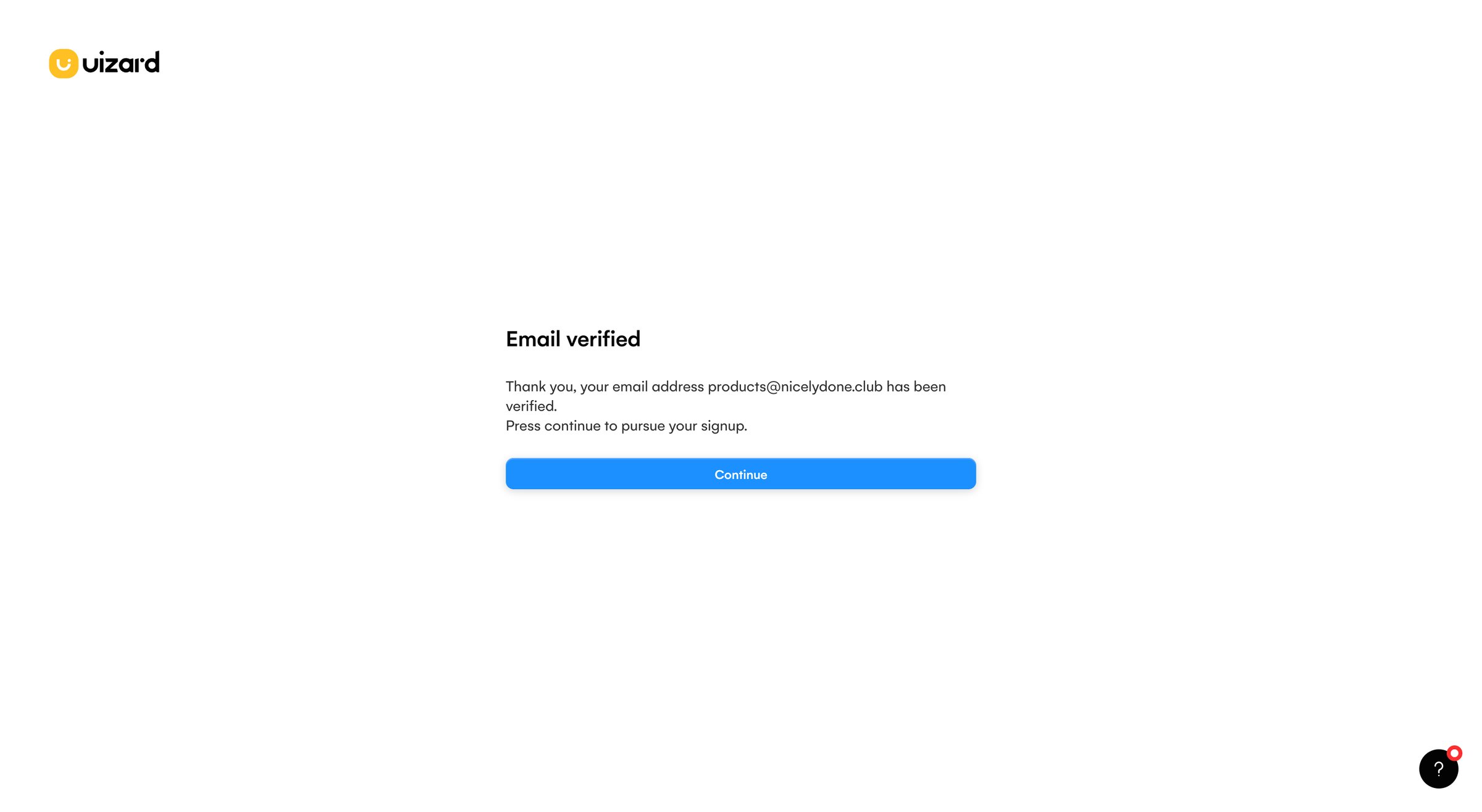 Uizard - Verify email – Uizard screen