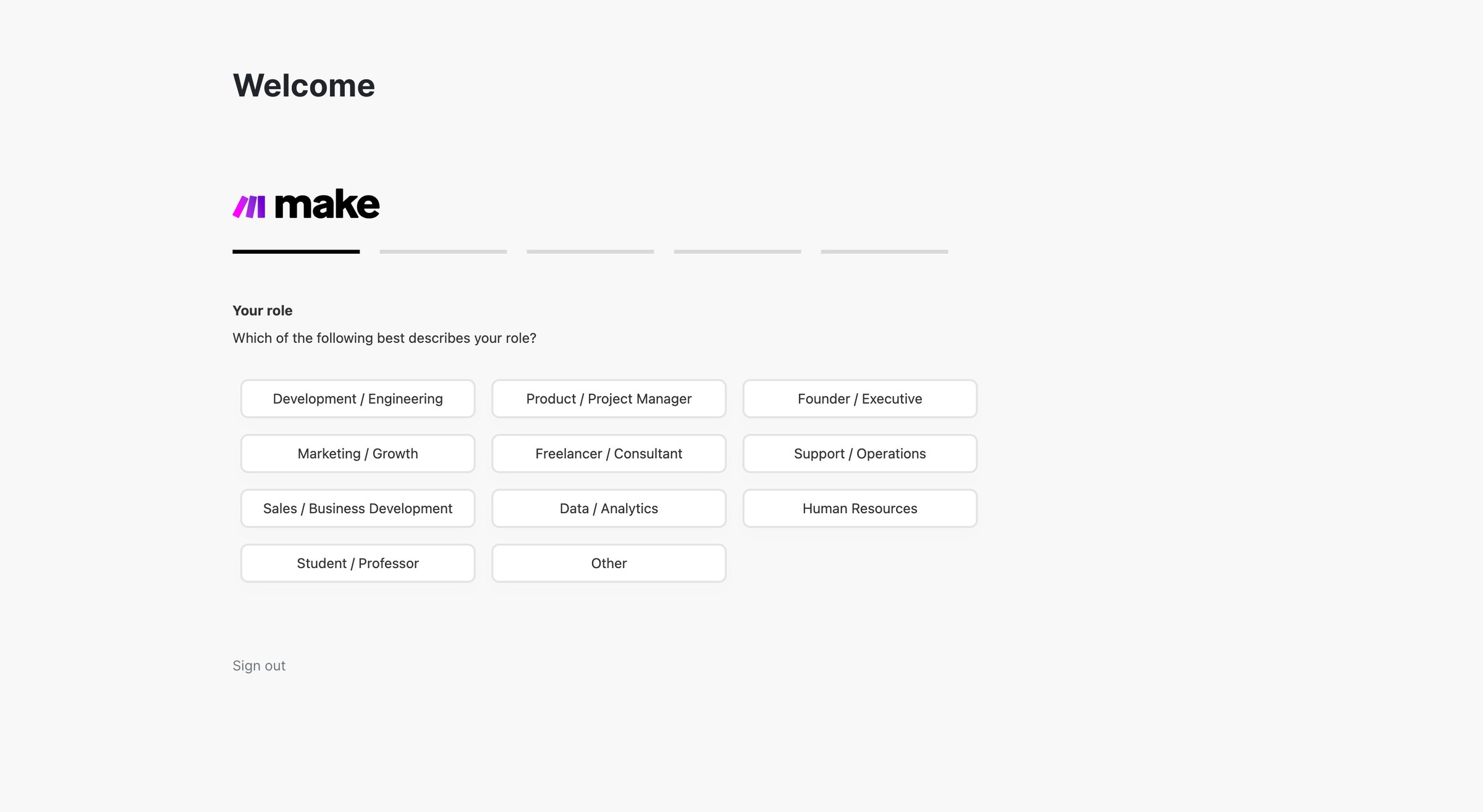 Make - Welcome screen