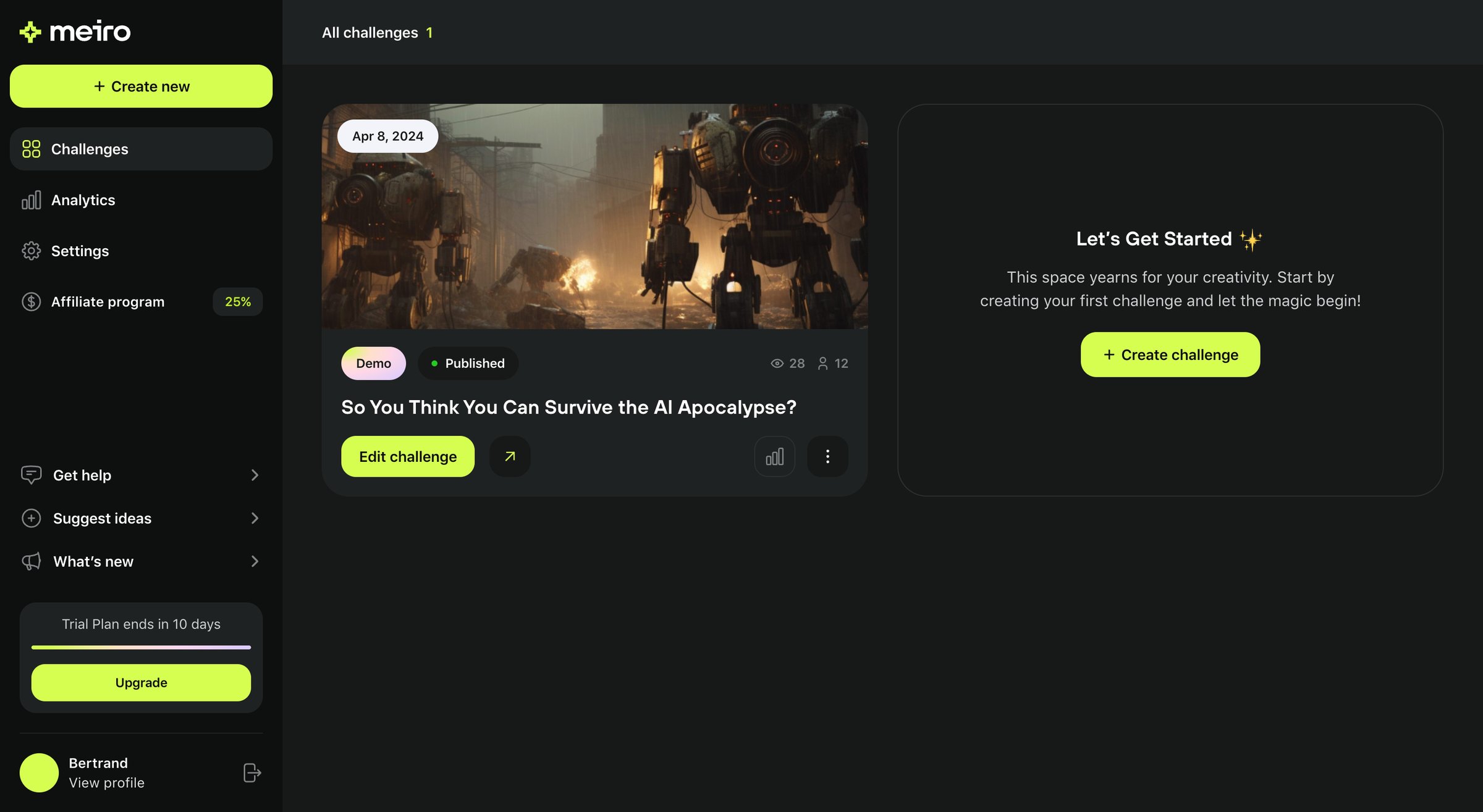 Meiro - Challenges · Meiro screen