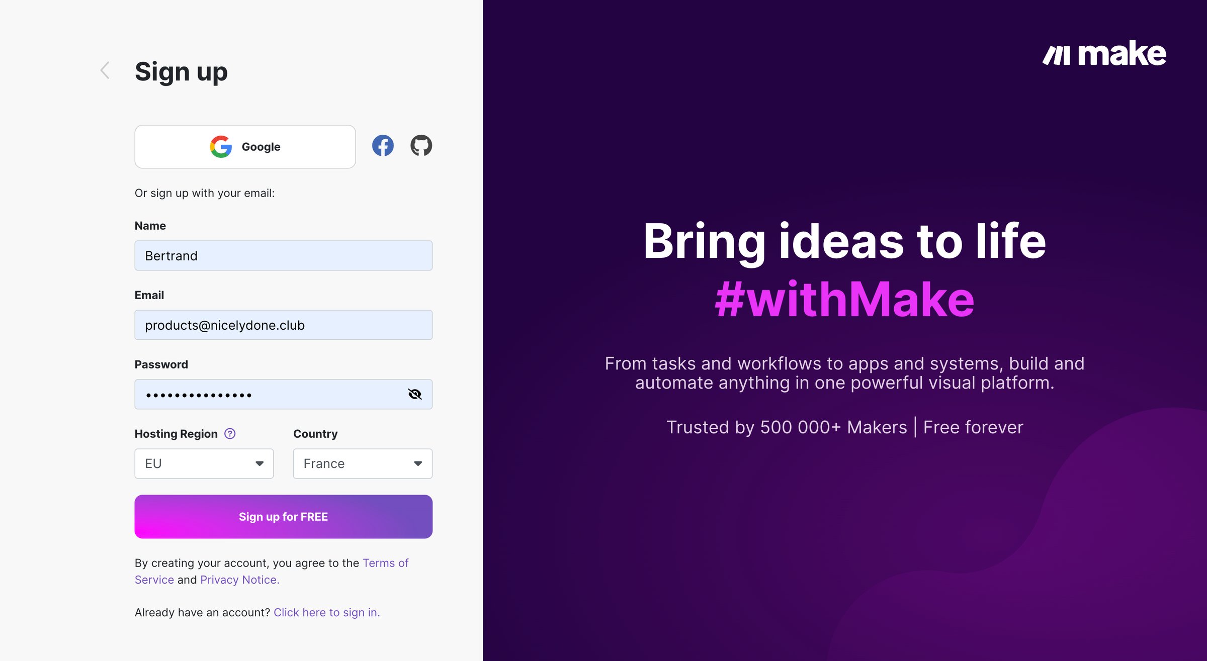 Make - Sign up | Make HQ screen