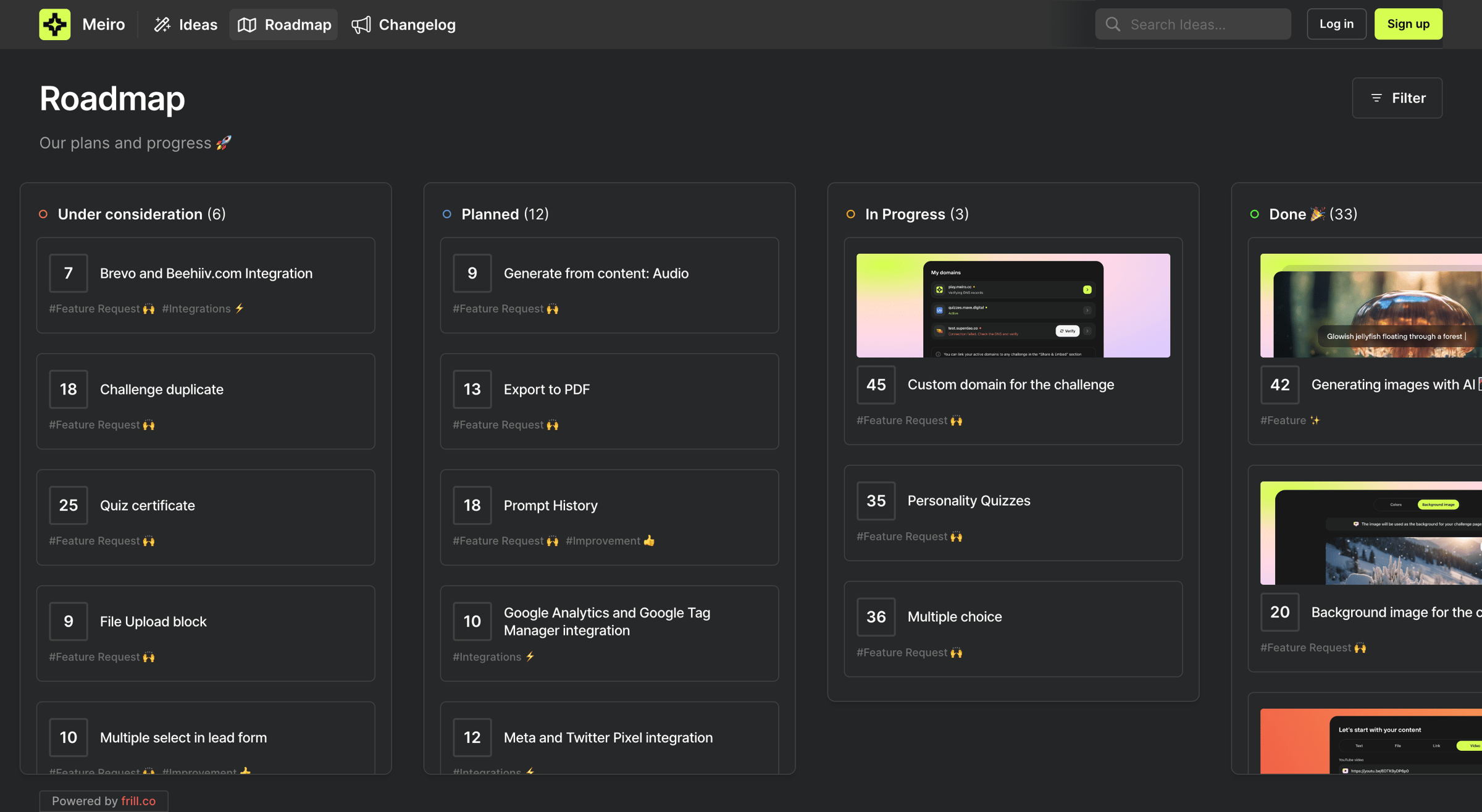 Meiro - Feature roadmap for Meiro | Frill.co screen