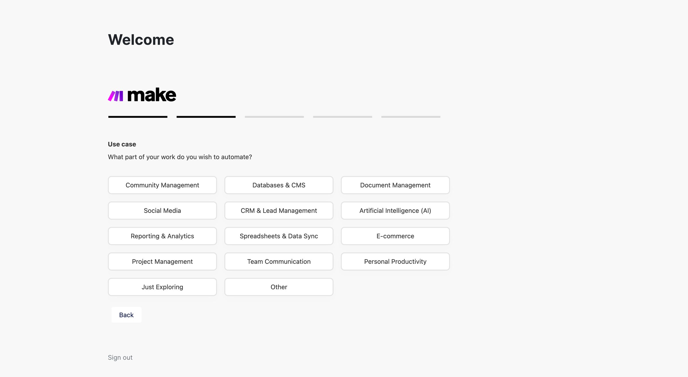 Make - Welcome screen