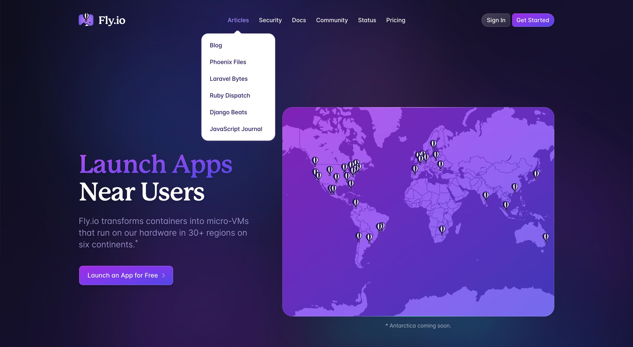 Fly - Deploy app servers close to your users · Fly screen