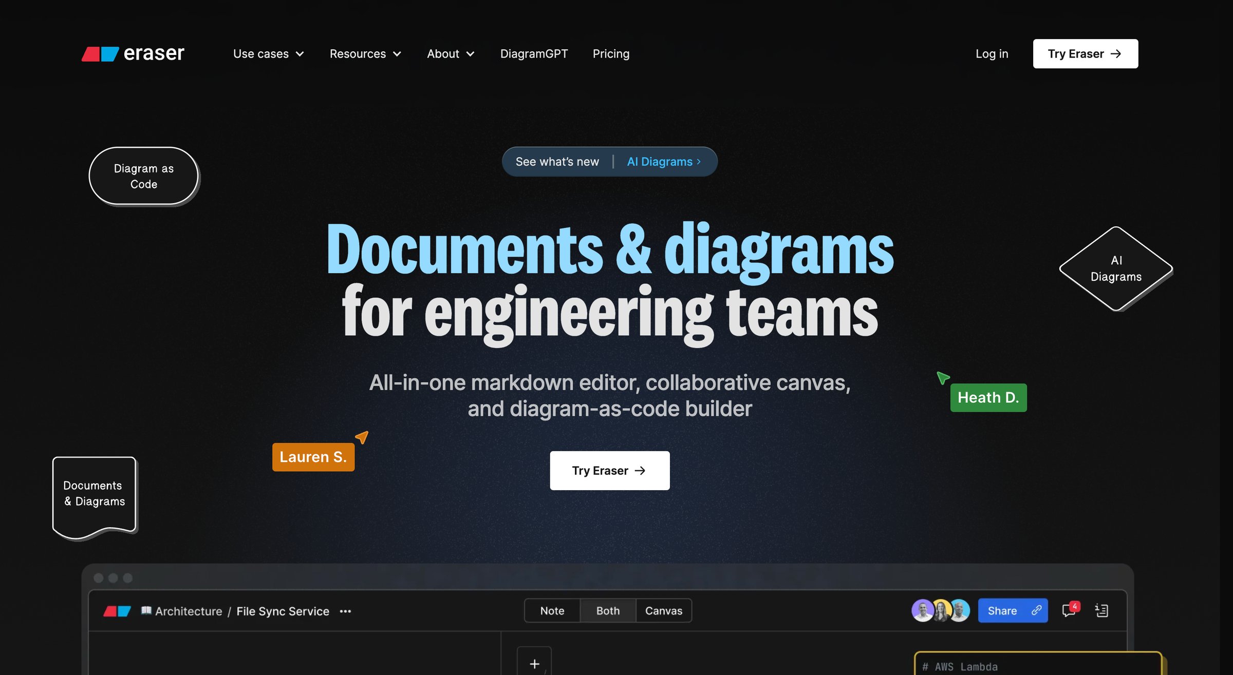 Eraser - Eraser – Docs and Diagrams for Engineering Teams screen