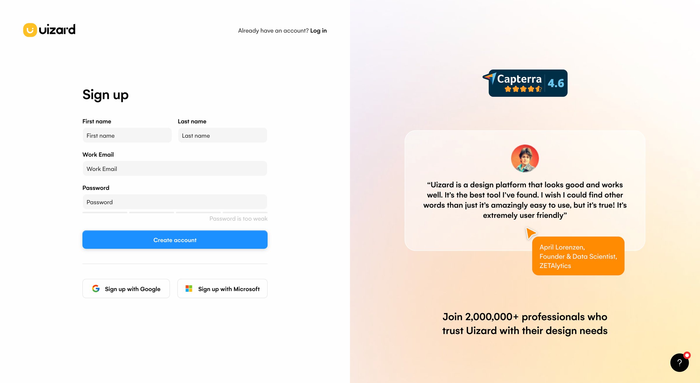 Uizard - Sign up – Uizard screen