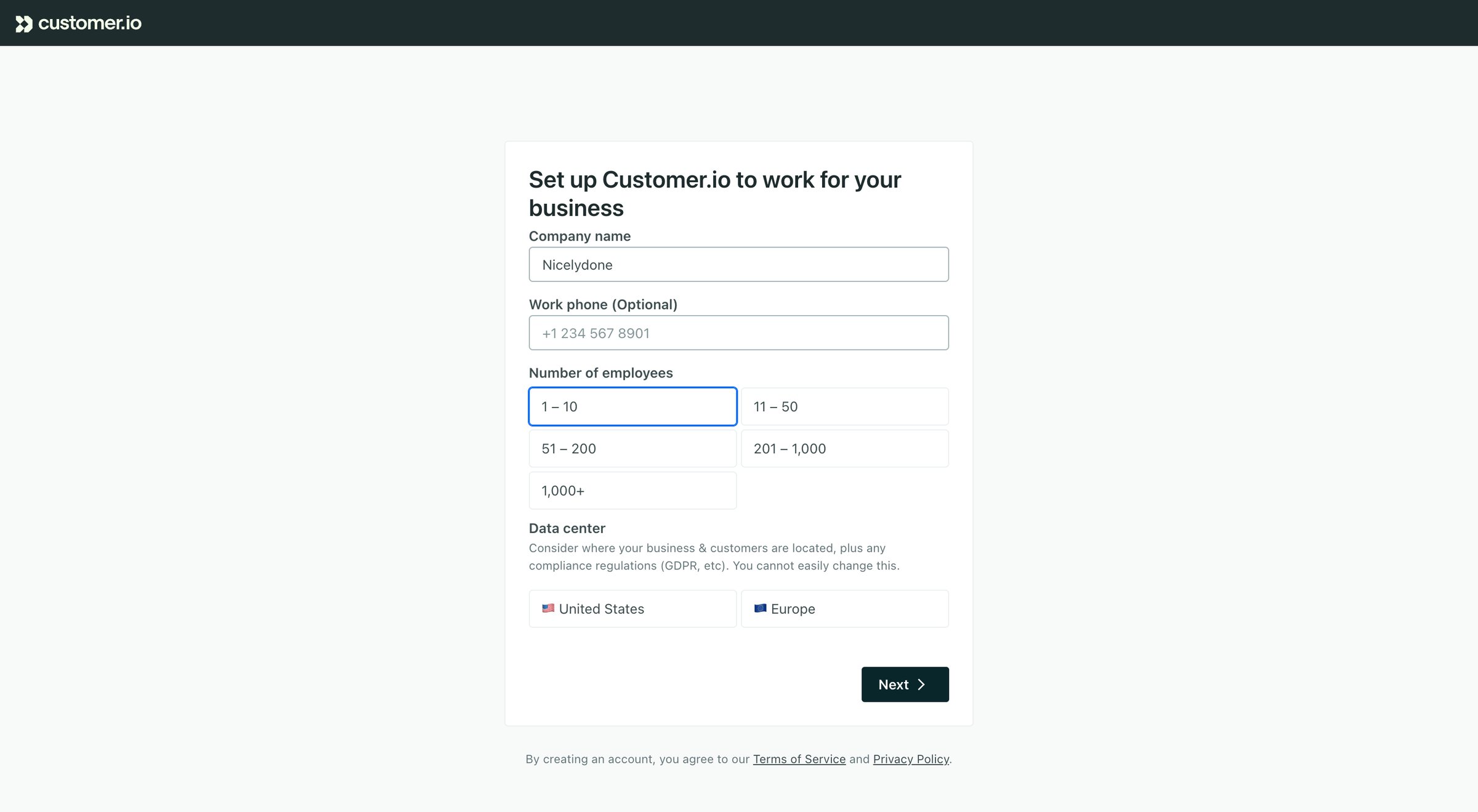 Customer.io screen
