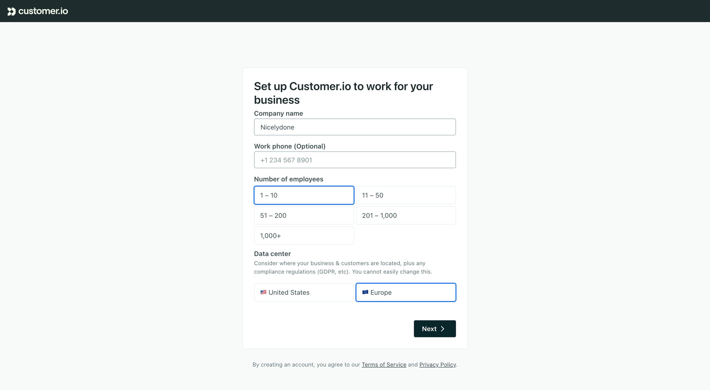 Customer.io screen