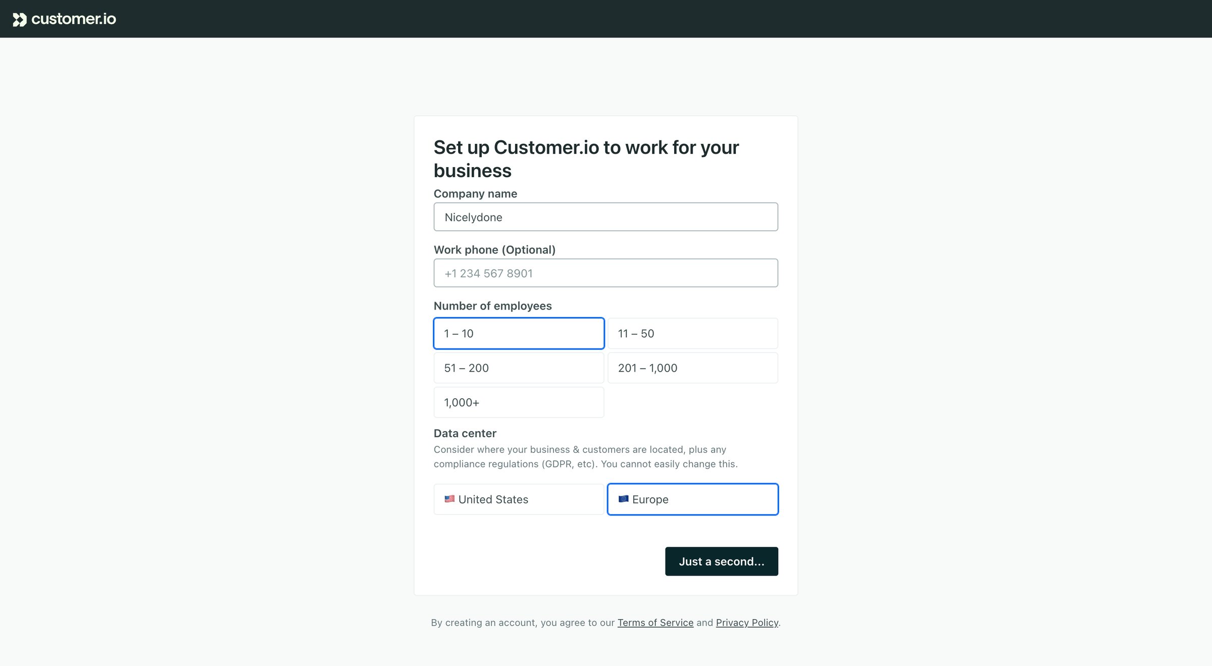 Customer.io screen