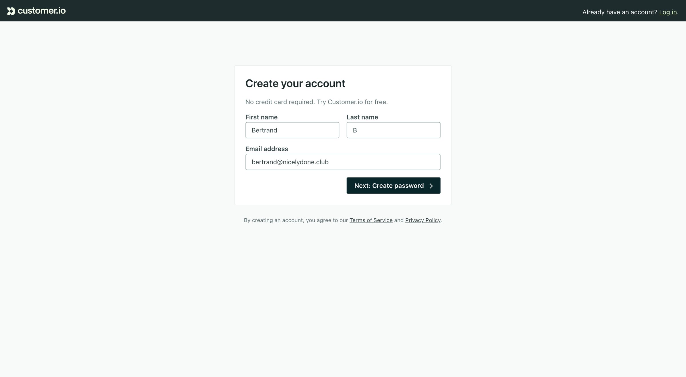Customer.io screen