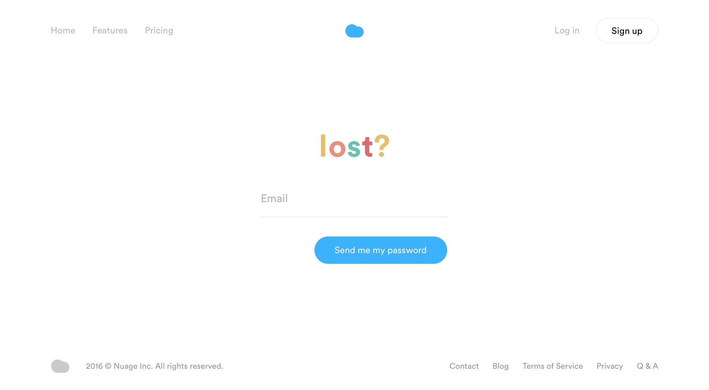 Nuage - Password reset screen