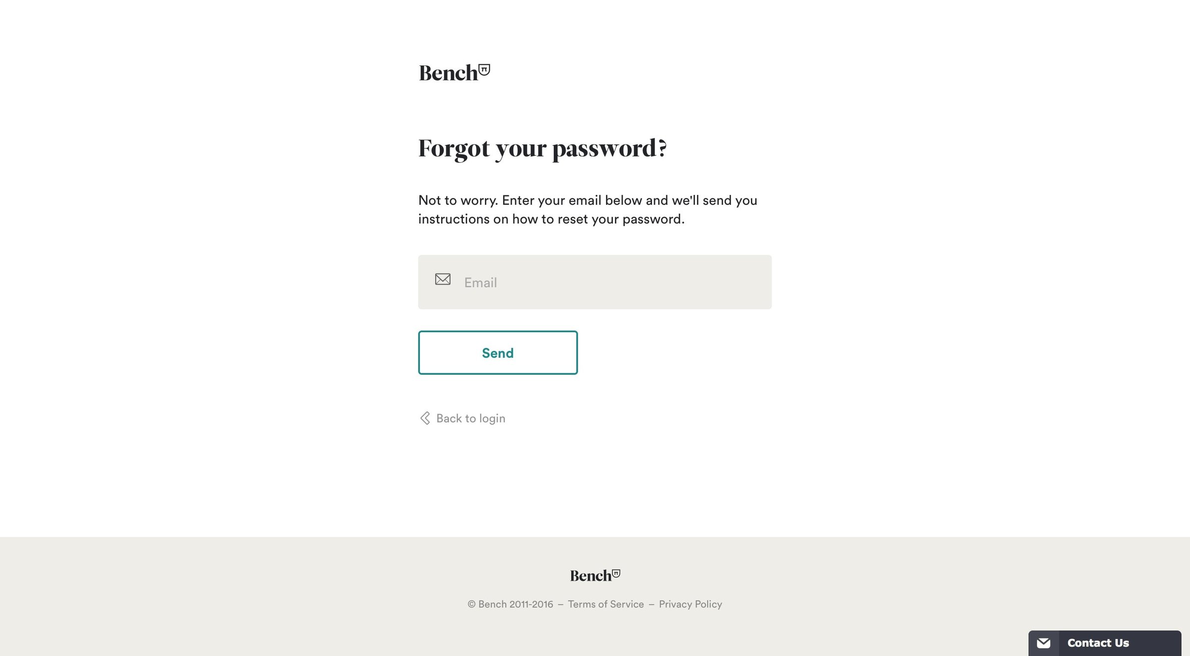 Bench - Password reset screen