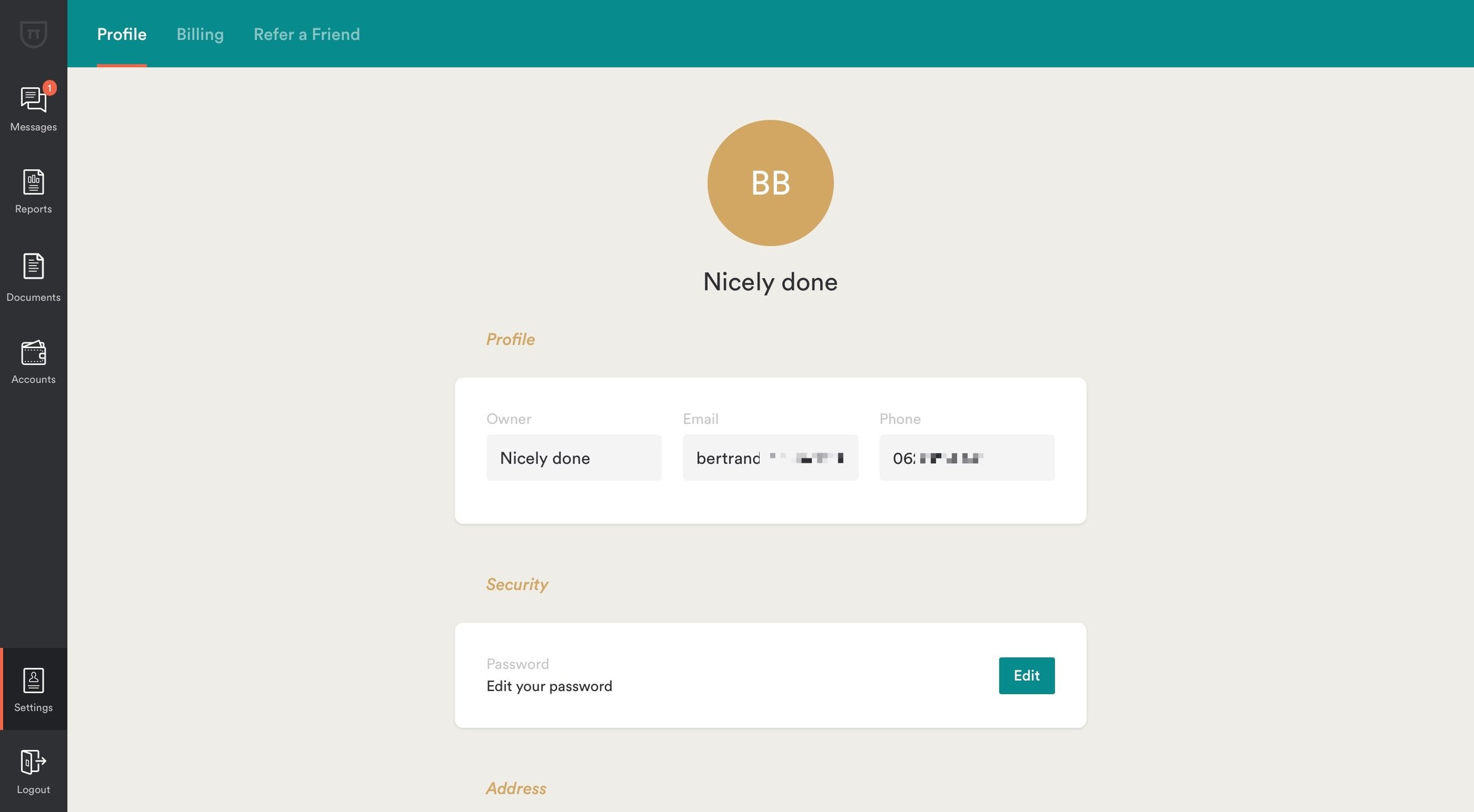 Bench - Settings screen