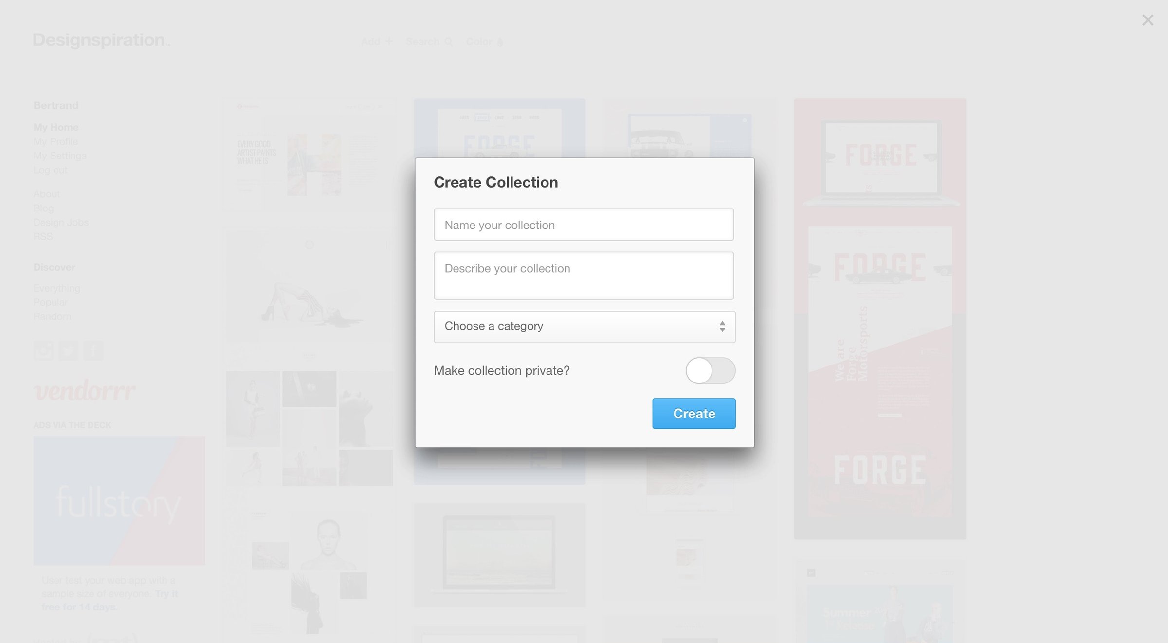 Designspiration - Create screen