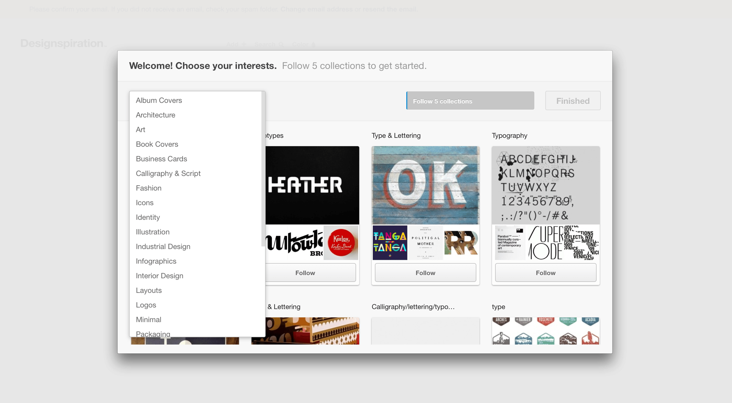 Designspiration - List screen