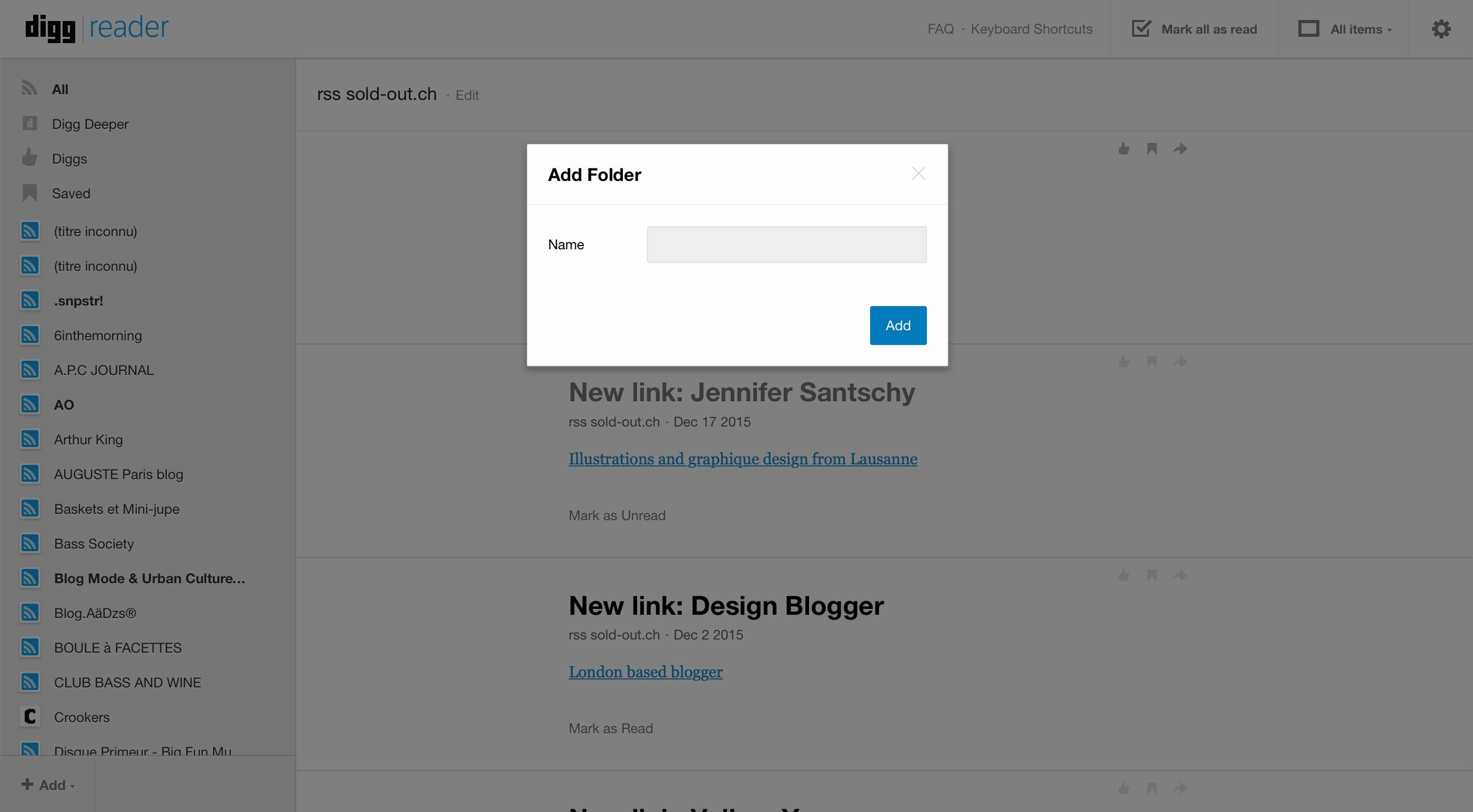 Digg reader - Create screen