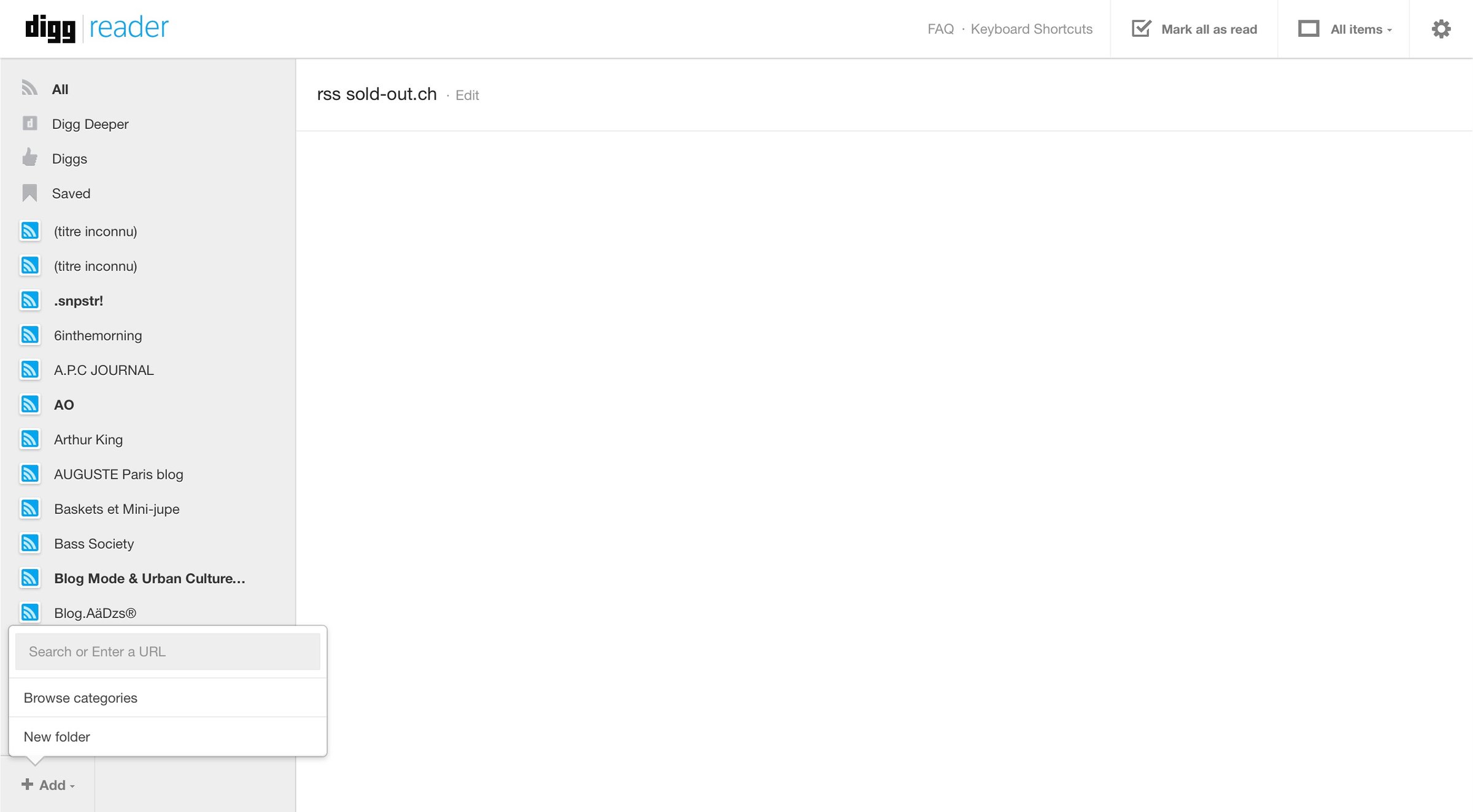 Digg reader - Dropup screen