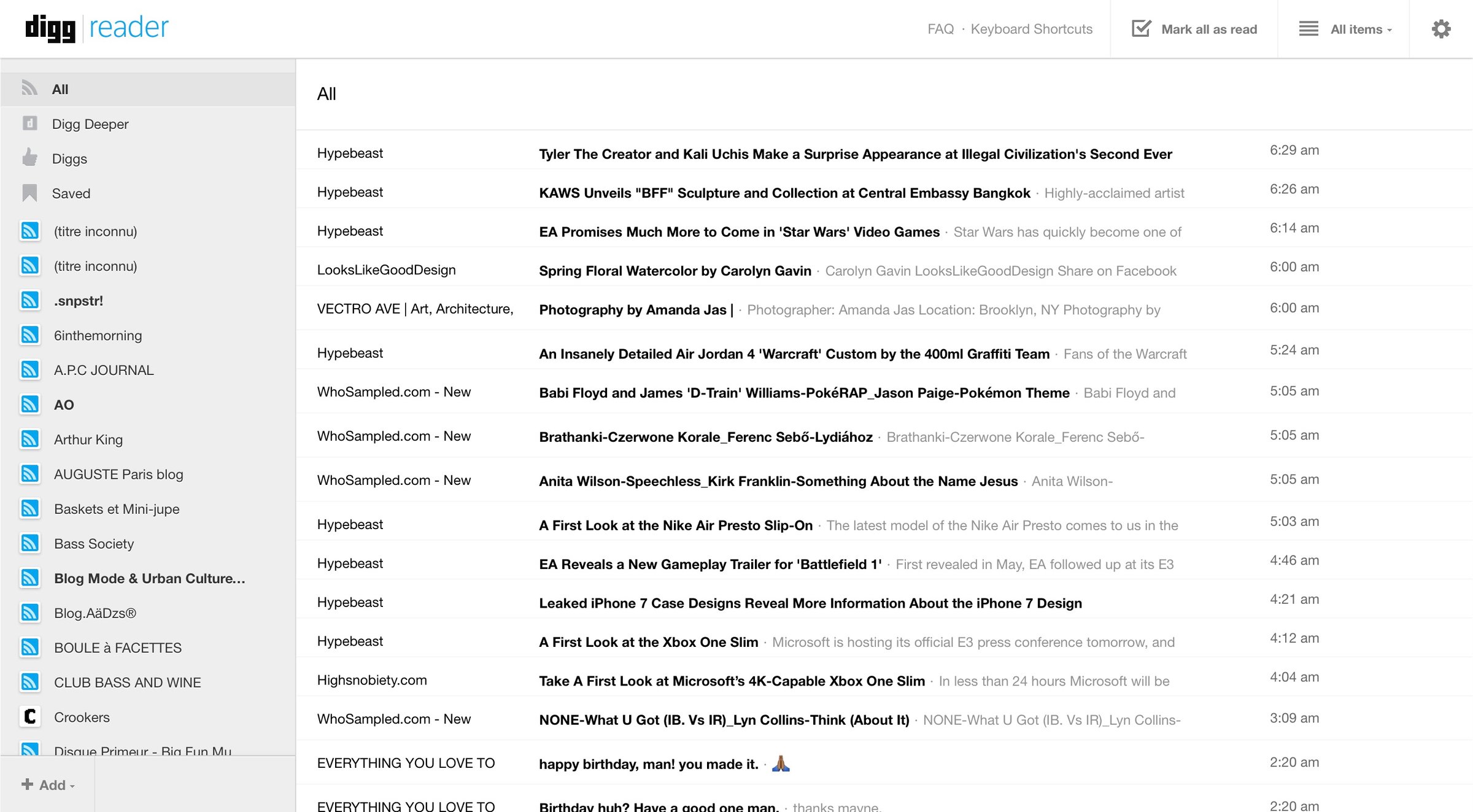Digg reader - Home screen