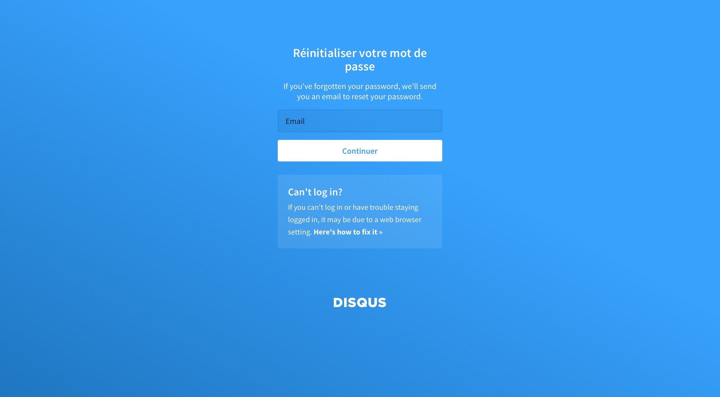 Disqus - Password reset screen