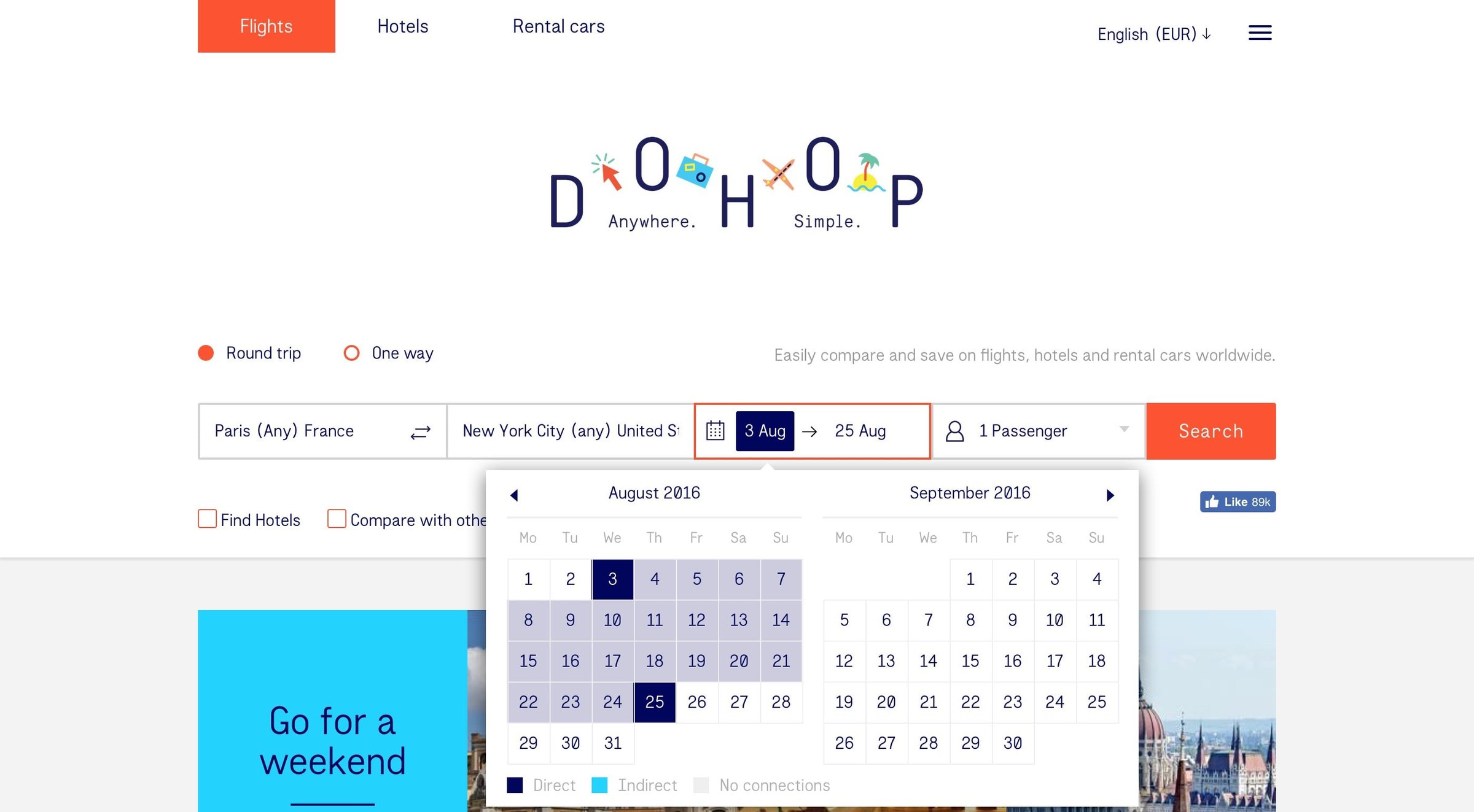 Dohop - Calendar screen