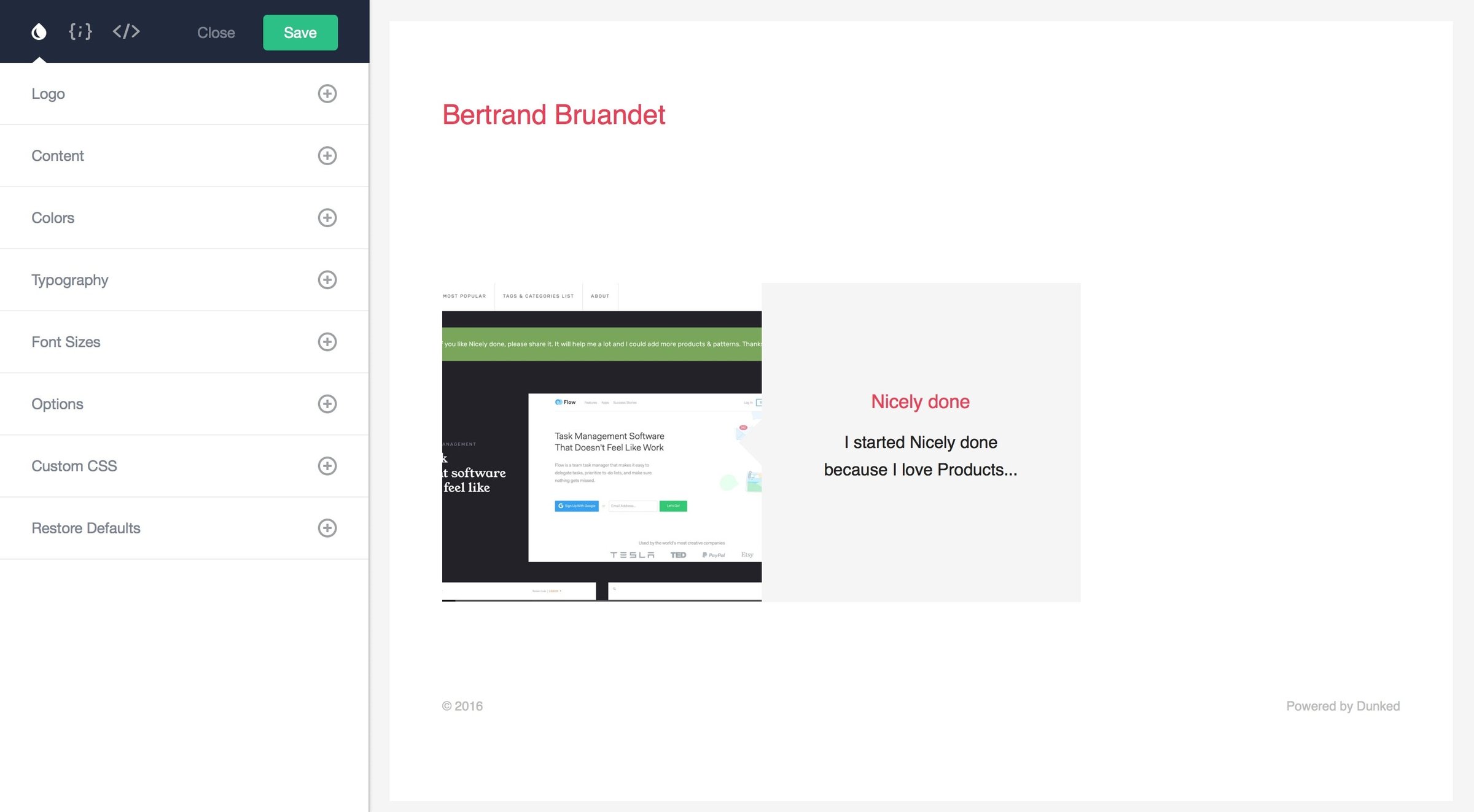 Dunked - Content editor screen