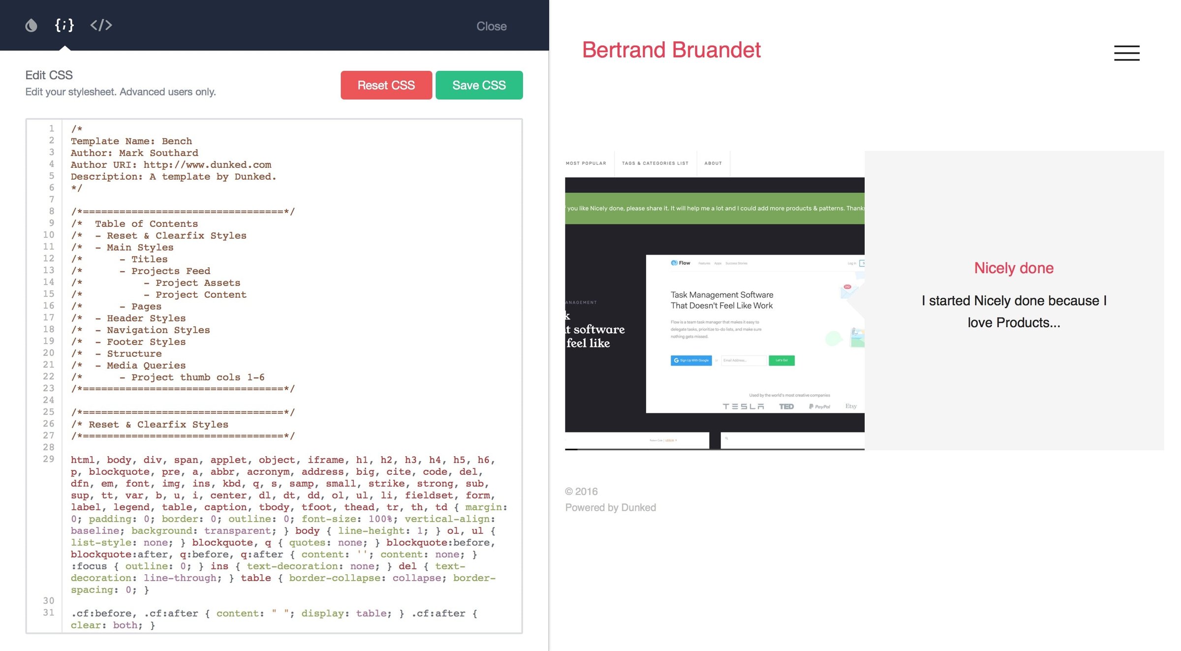 Dunked - Content editor screen